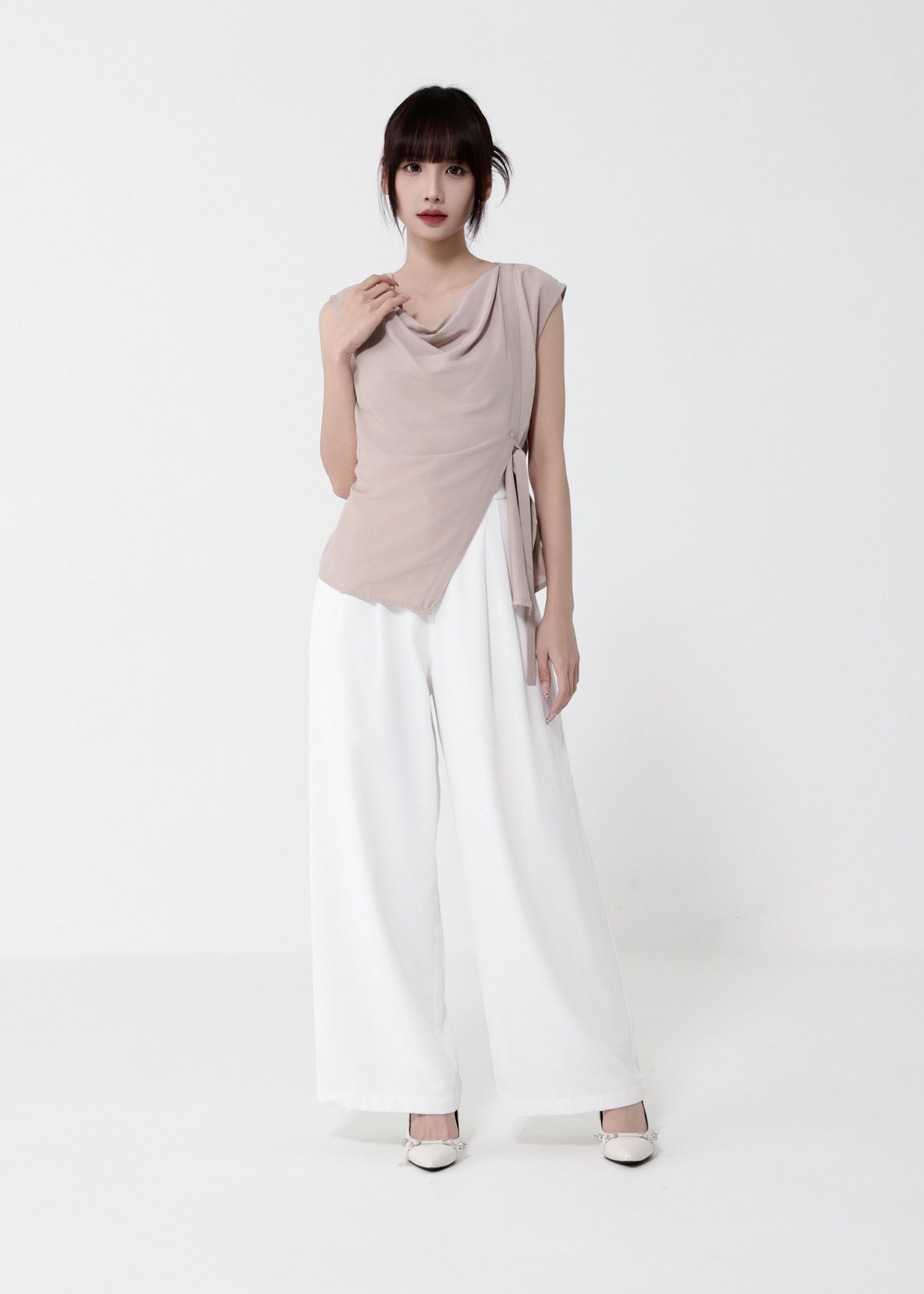Elagent Draped Neck Sleeveless Waist Tie Top DJ123