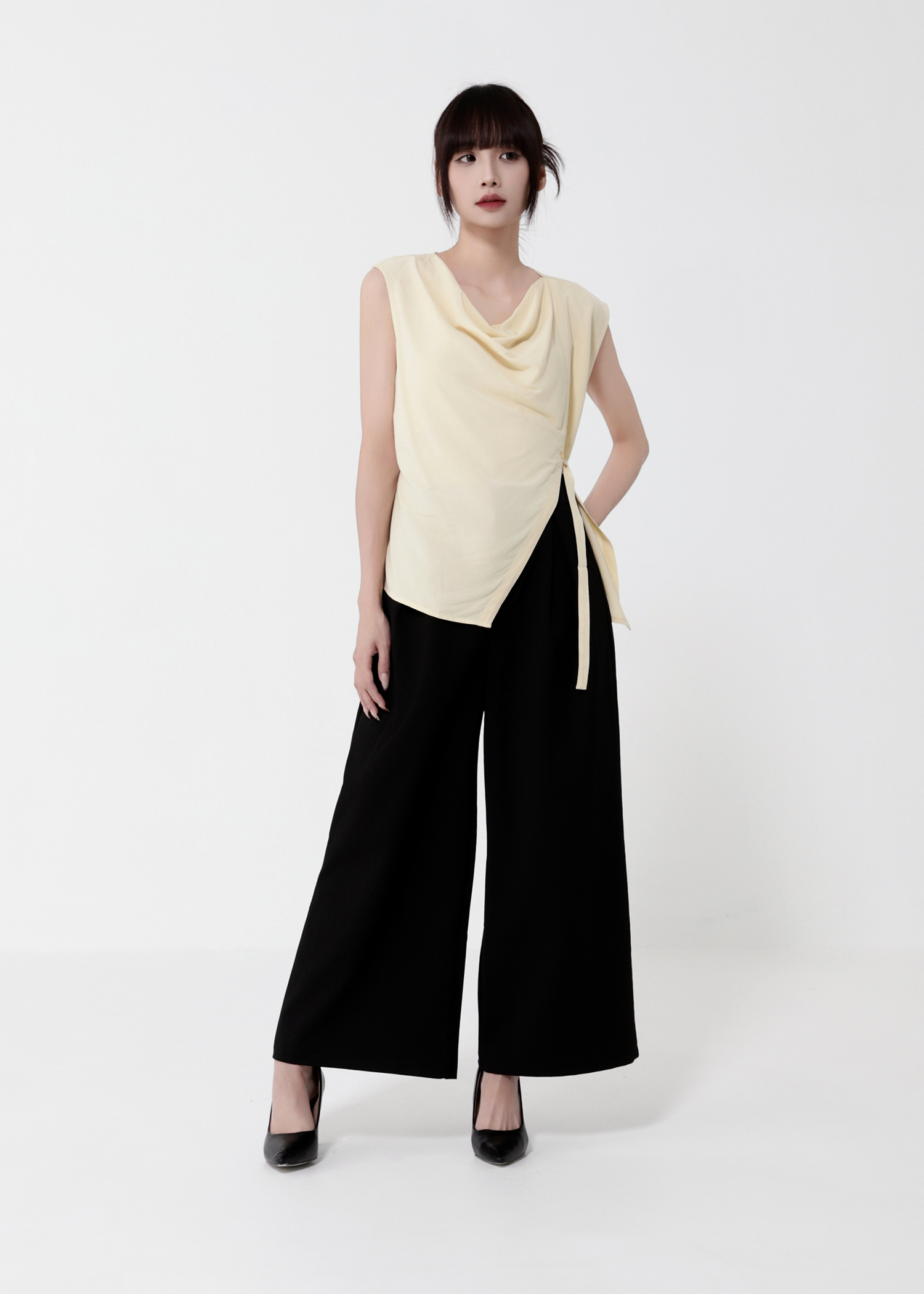 Elagent Draped Neck Sleeveless Waist Tie Top DJ123