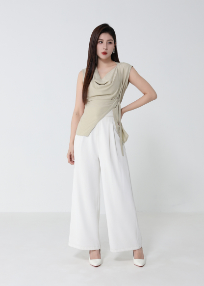 Draped Neck Sleeveless Waist Tie Top DJ123