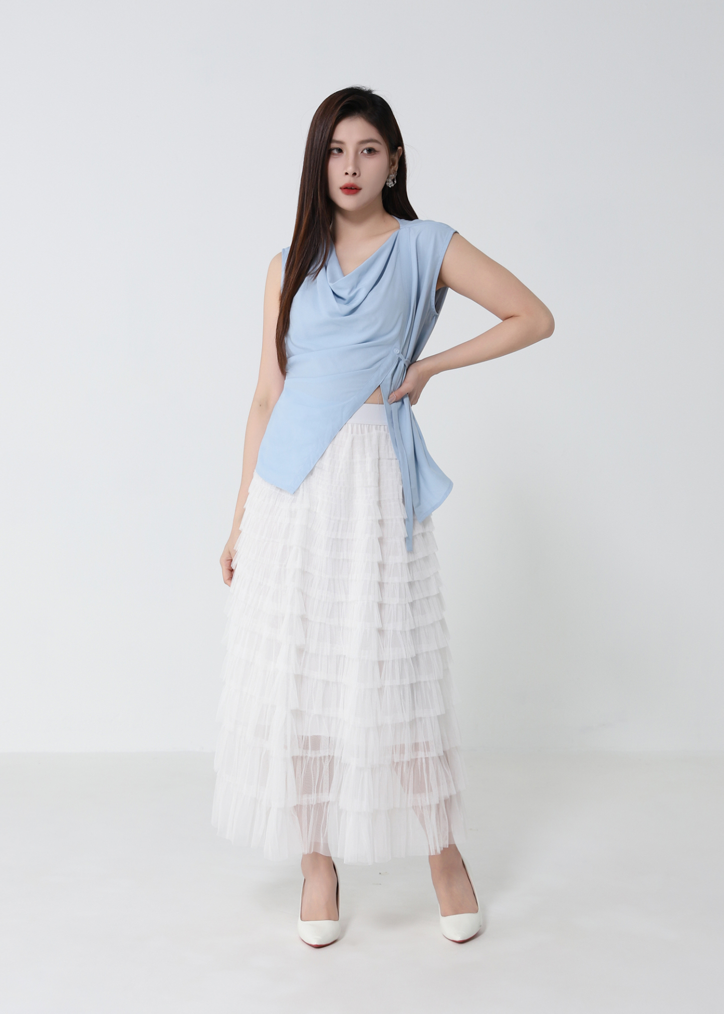 Draped Neck Sleeveless Waist Tie Top DJ123