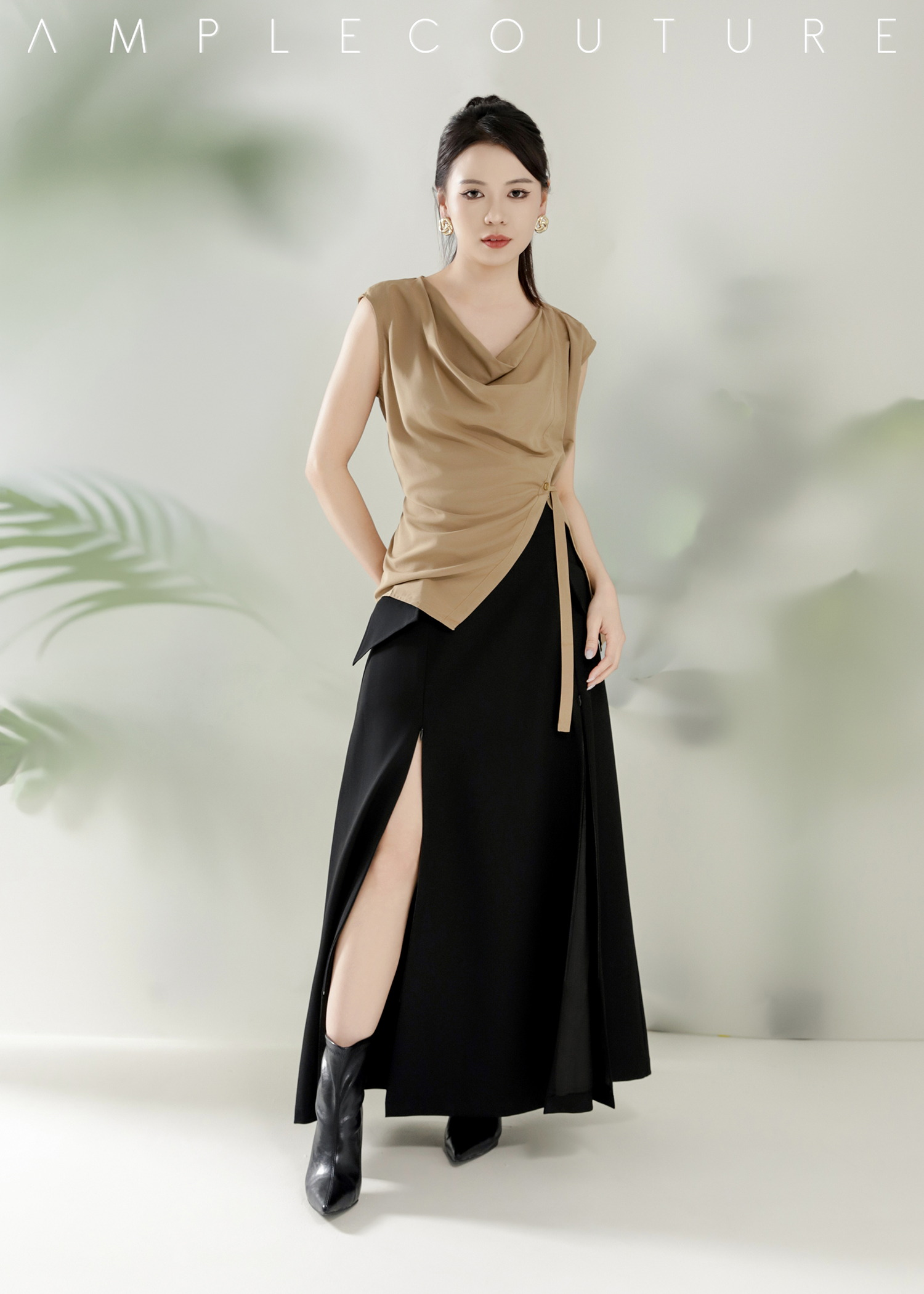 Elagent Draped Neck Sleeveless Waist Tie Top DJ123