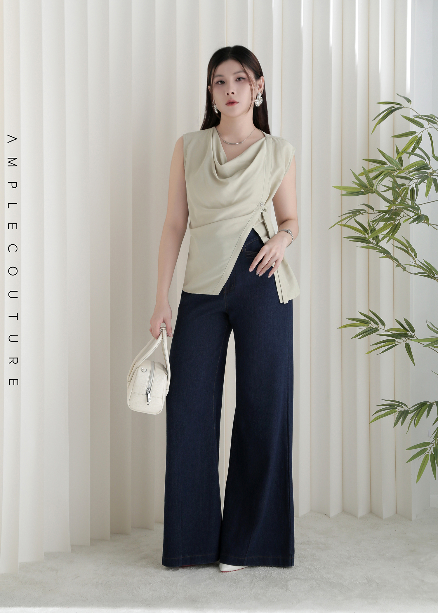 Draped Neck Sleeveless Waist Tie Top DJ123
