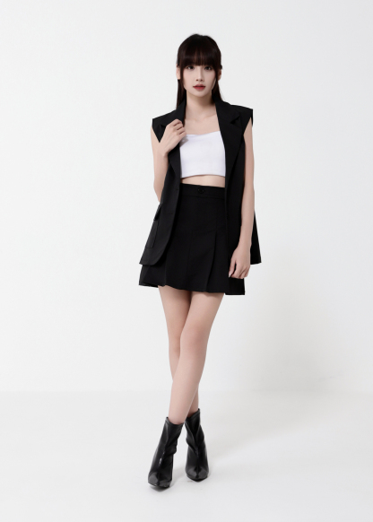 Collar Vest With Pleated Skirt Pant Set DJ125