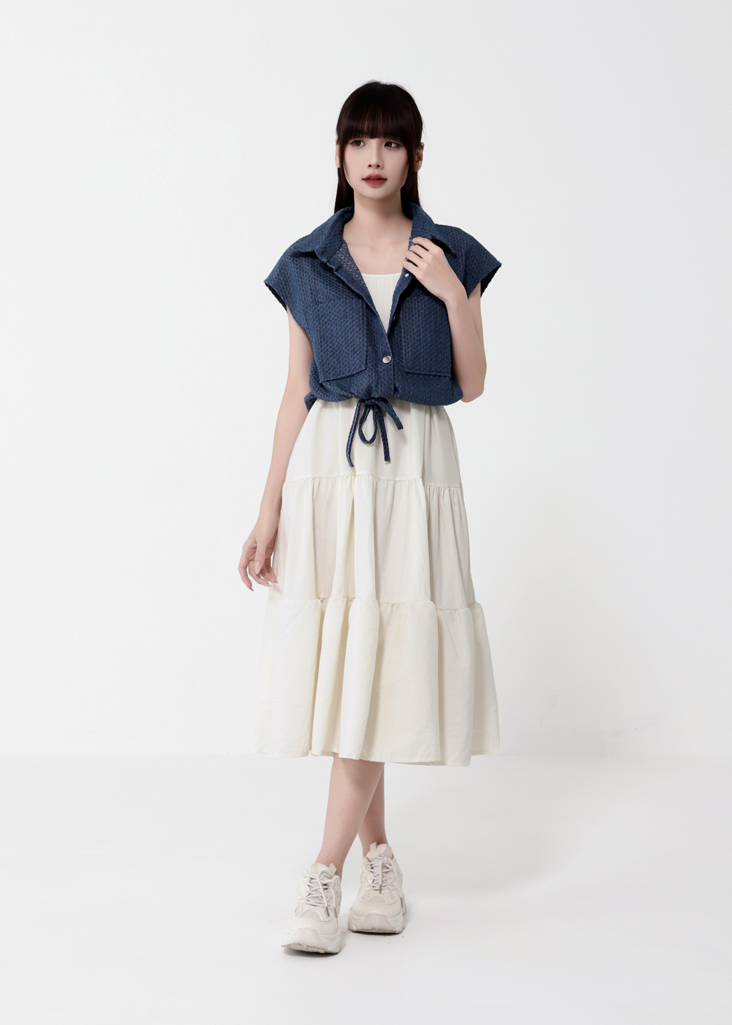 Elagent Dress With Denim Top Set DJ127