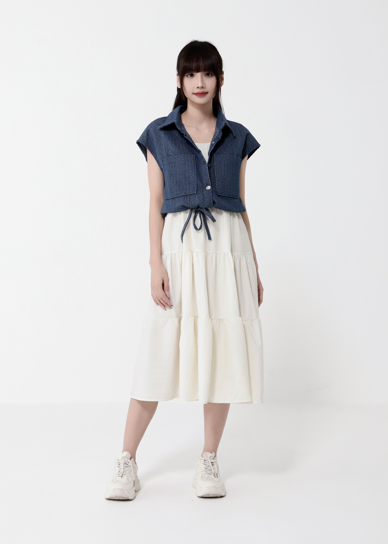 Elagent Dress With Denim Top Set DJ127