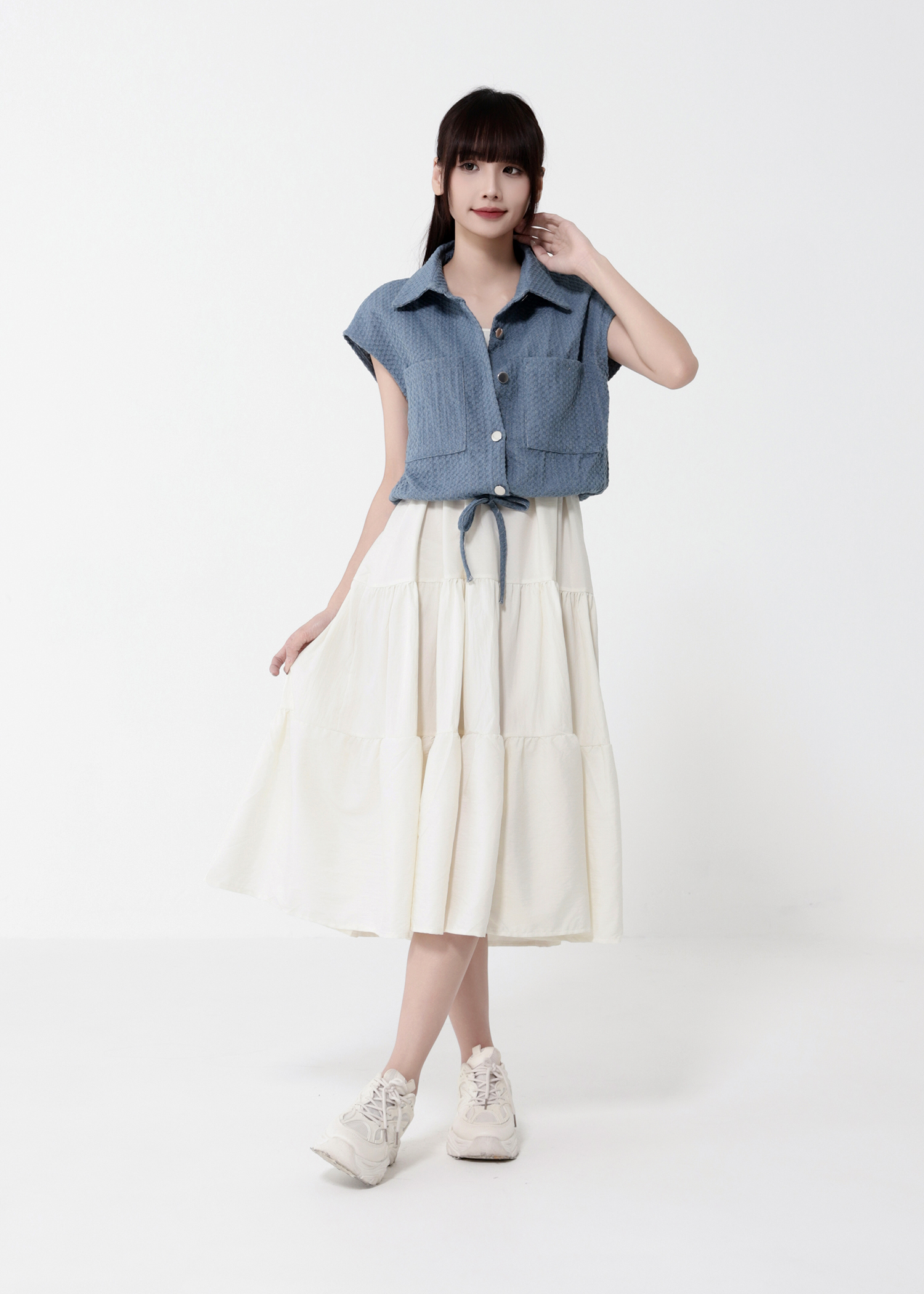 Elagent Dress With Denim Top Set DJ127