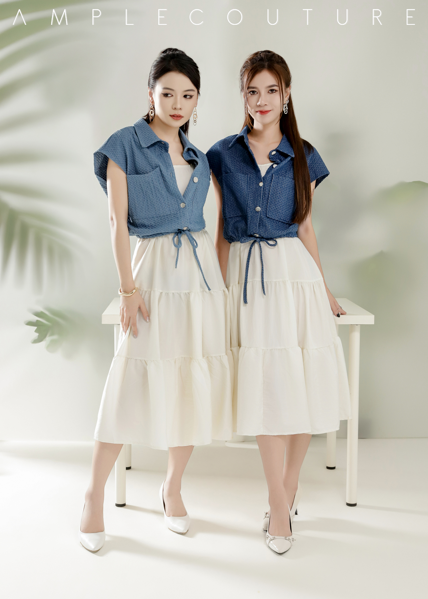 Elagent Dress With Denim Top Set DJ127