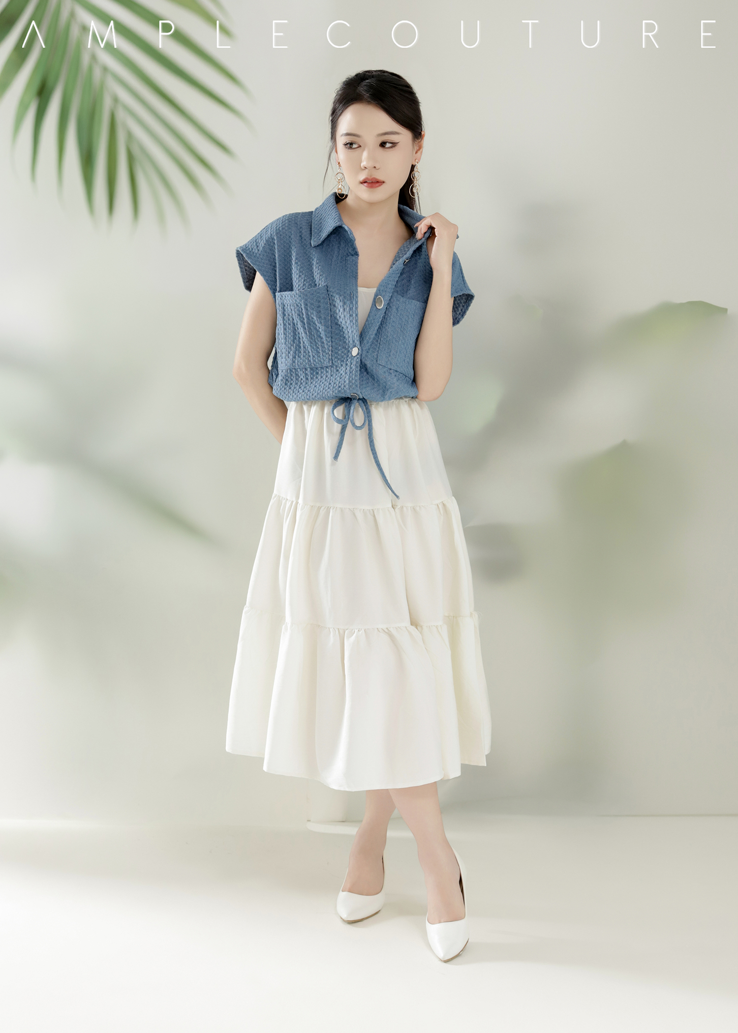 Elagent Dress With Denim Top Set DJ127