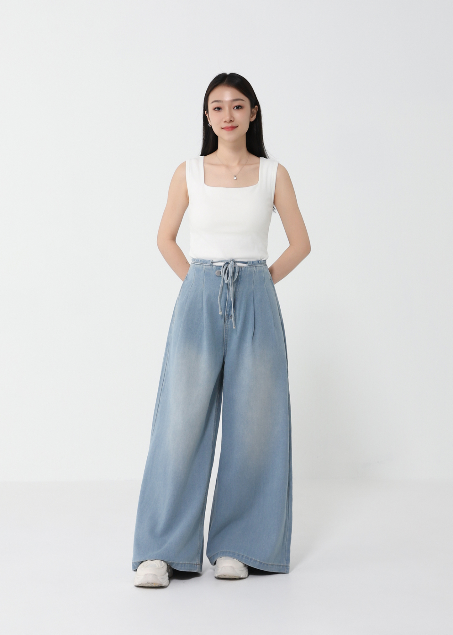 Denim Waist Drawstring Long Pants DJ133