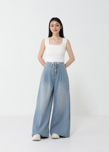 Denim Waist Drawstring Long Pants DJ133