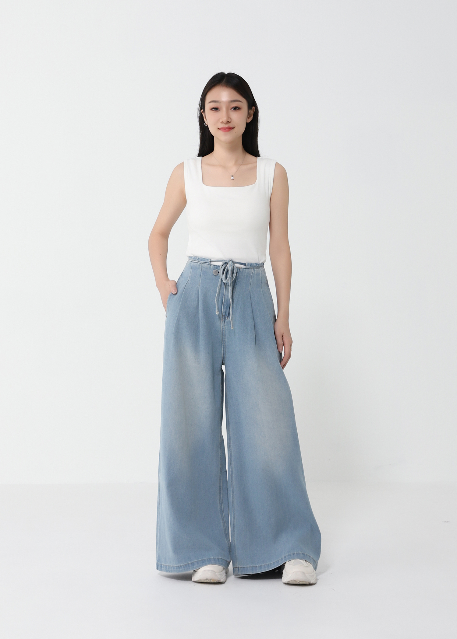 Denim Waist Drawstring Long Pants DJ133