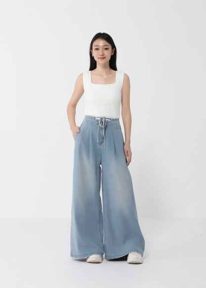 Denim Waist Drawstring Long Pants DJ133
