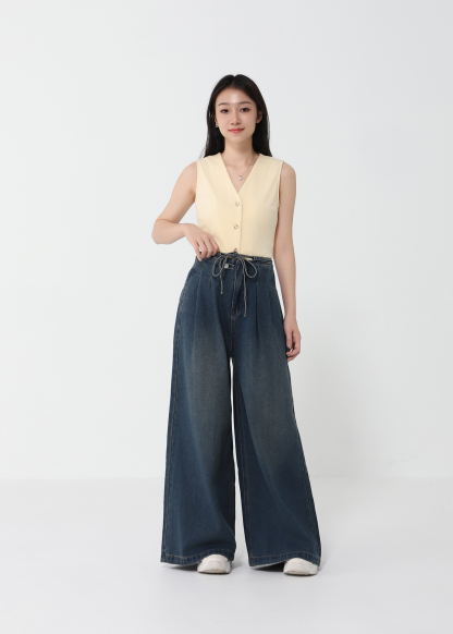 Denim Waist Drawstring Long Pants DJ133