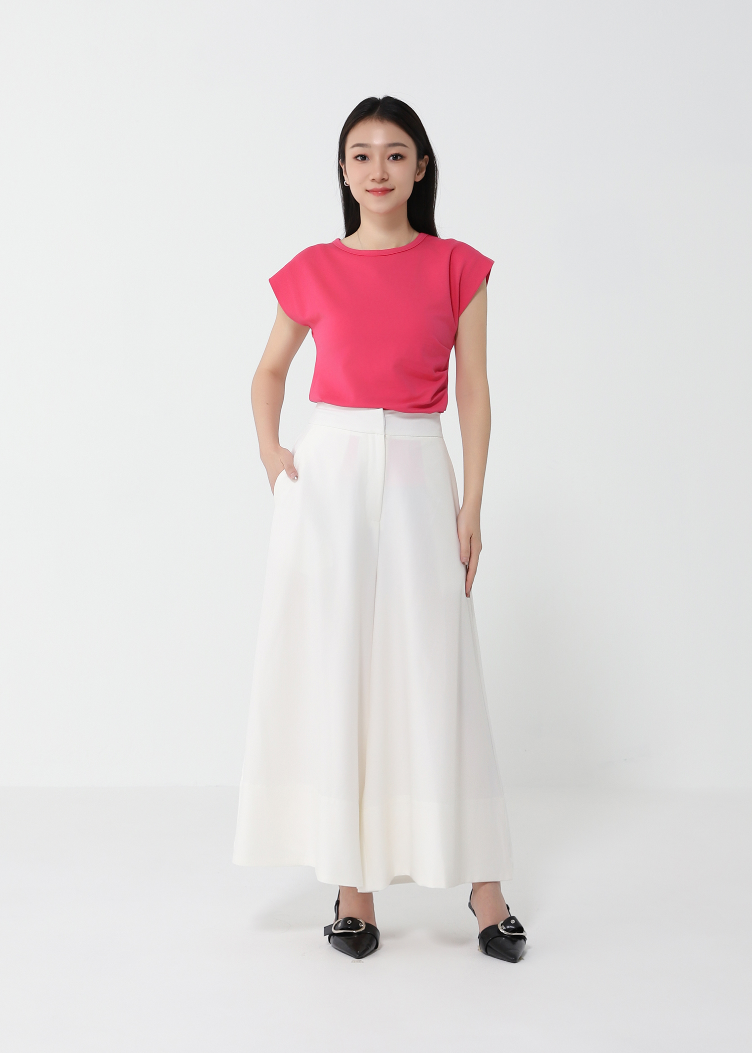 Cap Sleeve Side Pleated Top DJ134