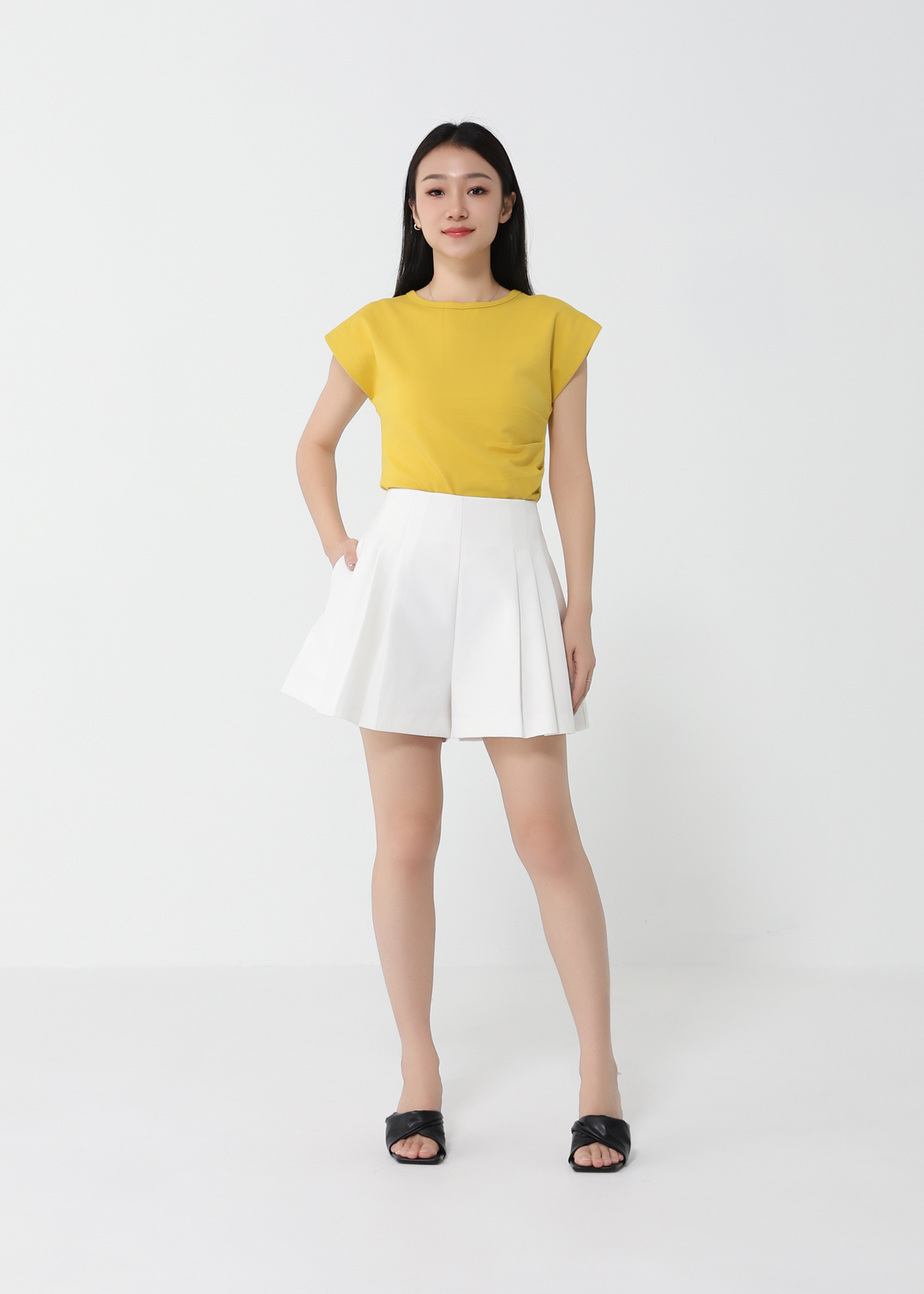 Cap Sleeve Side Pleated Top DJ134