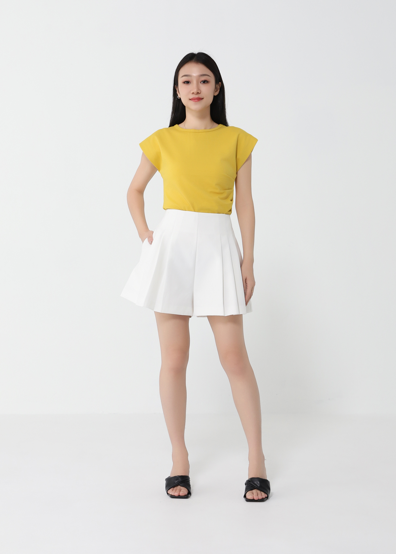 Cap Sleeve Side Pleated Top DJ134