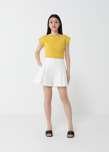 Cap Sleeve Side Pleated Top DJ134