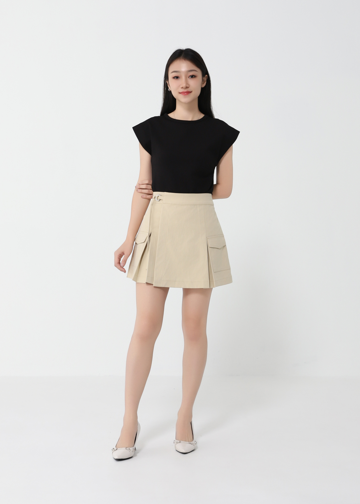 Cap Sleeve Side Pleated Top DJ134