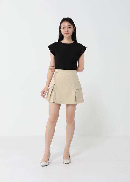Cap Sleeve Side Pleated Top DJ134