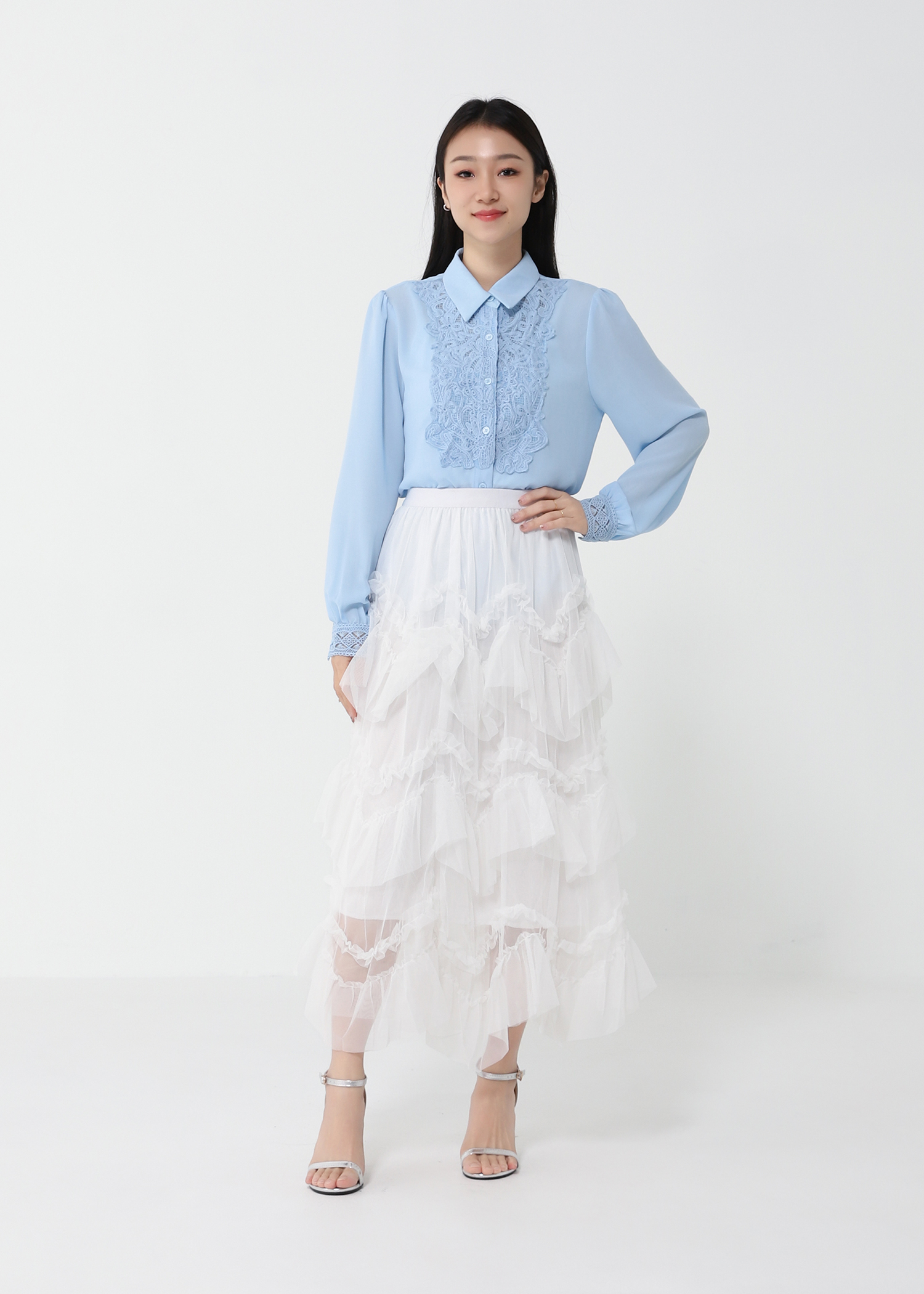 Layered Mesh Maxi Skirt DJ137