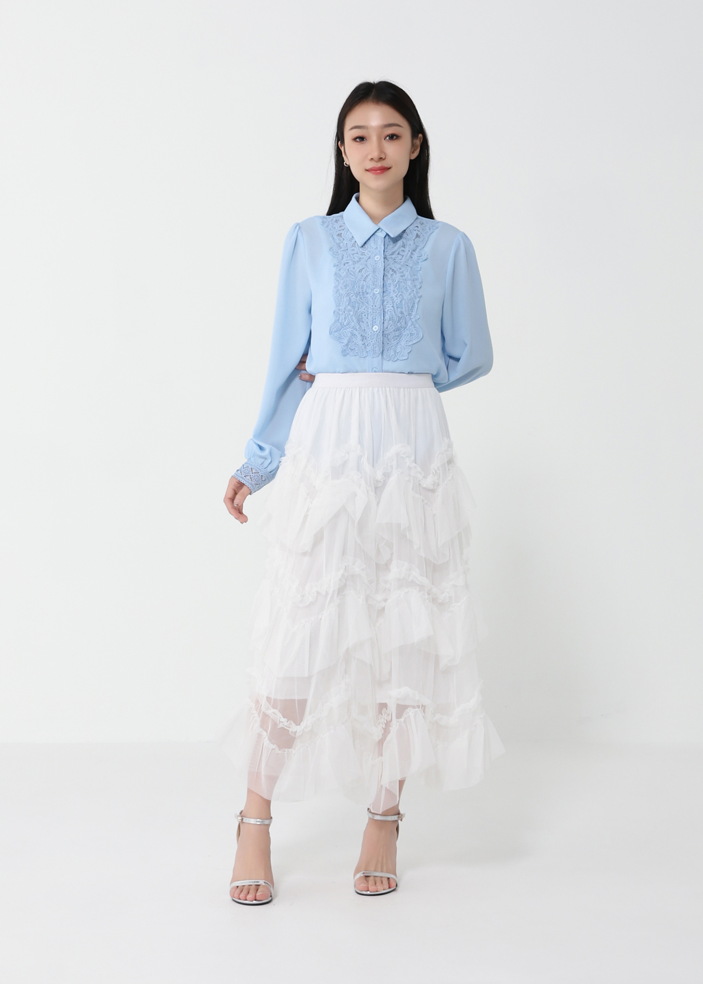Layered Mesh Maxi Skirt DJ137