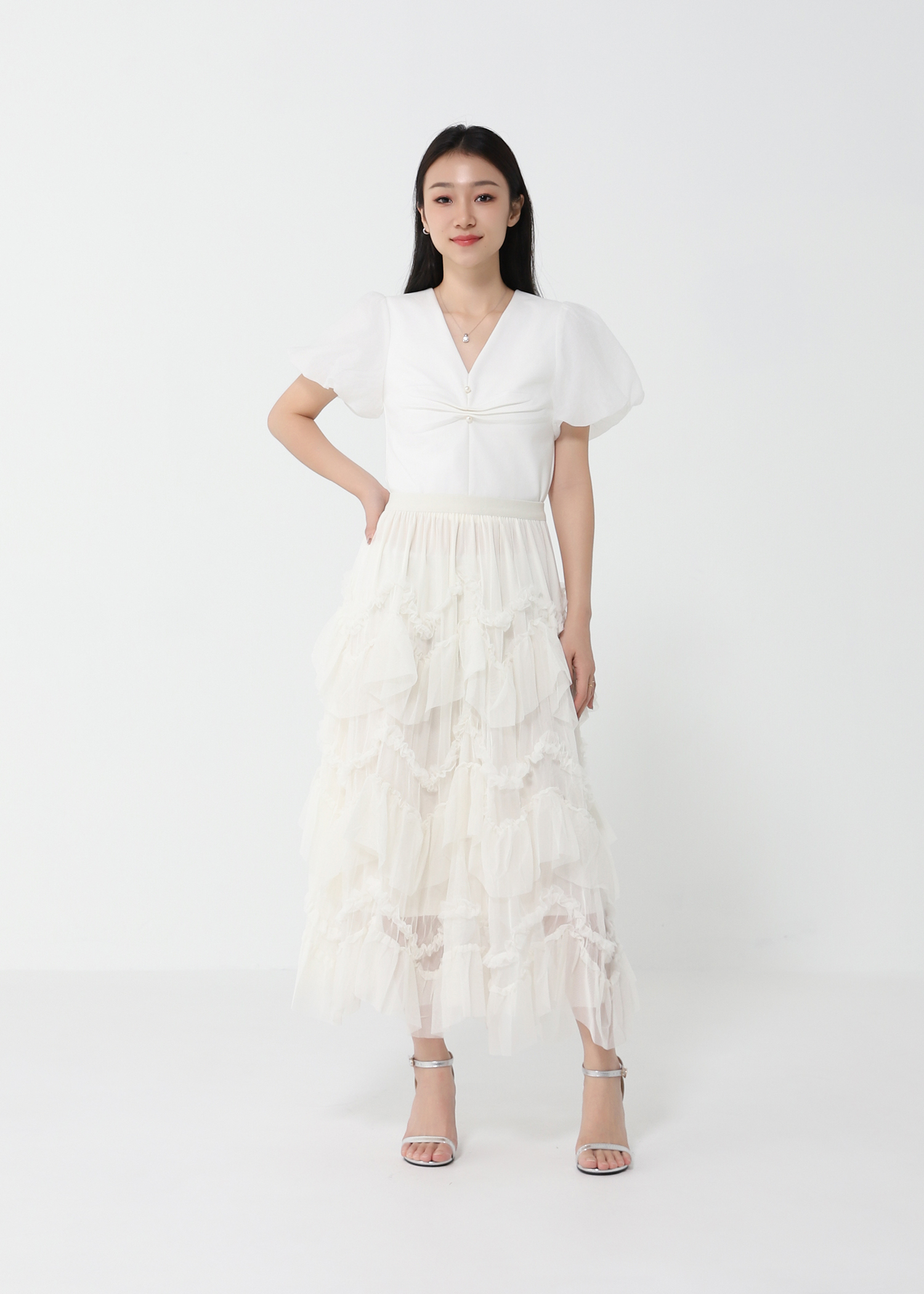 Layered Mesh Maxi Skirt DJ137