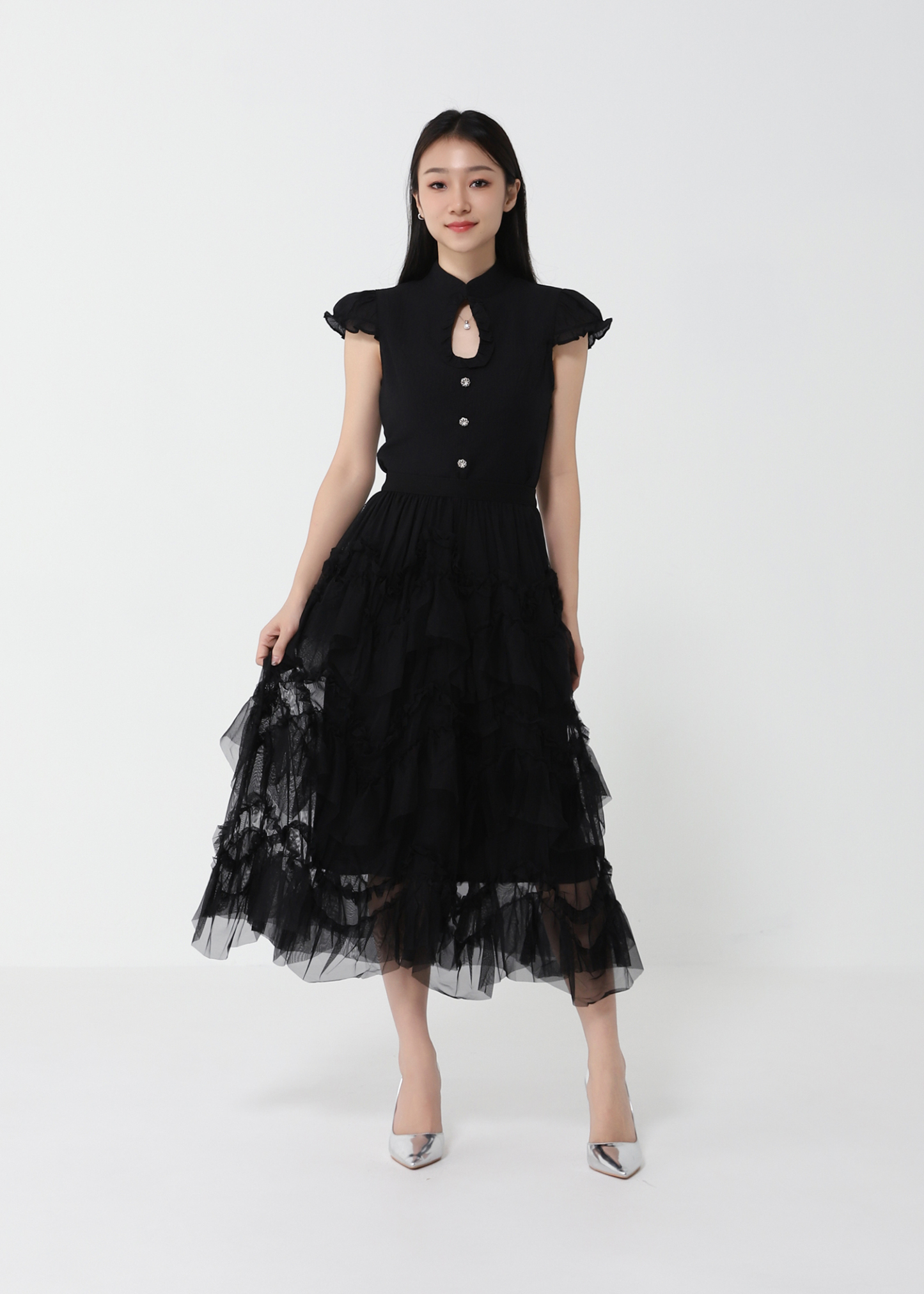 Layered Mesh Maxi Skirt DJ137