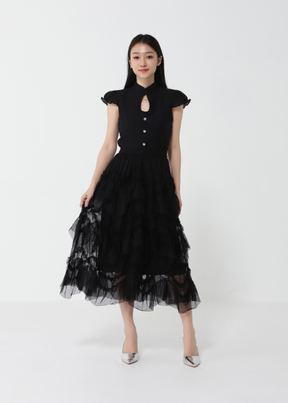 Layered Mesh Maxi Skirt DJ137
