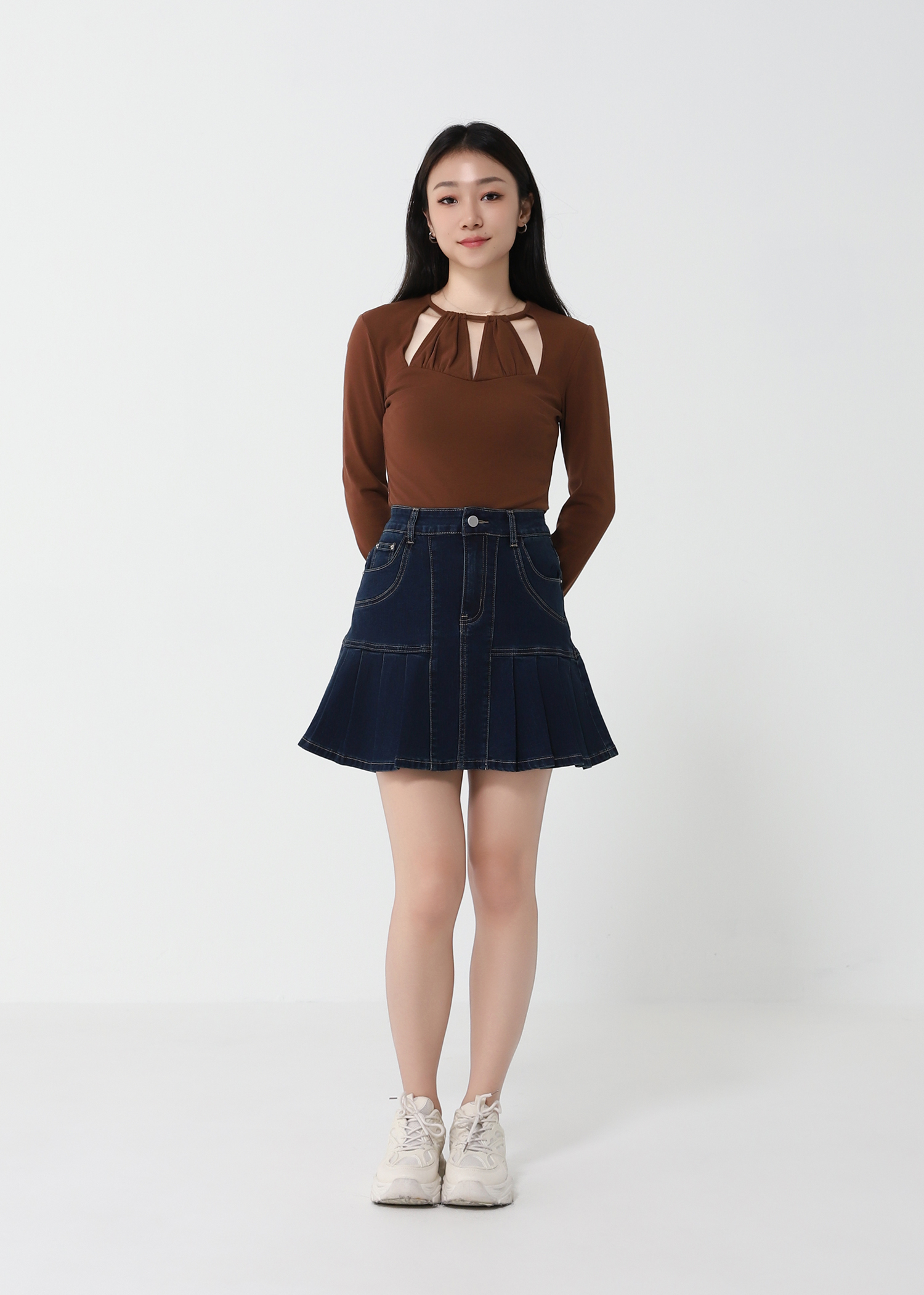 Denim Pleated Skirt Pant DJ140
