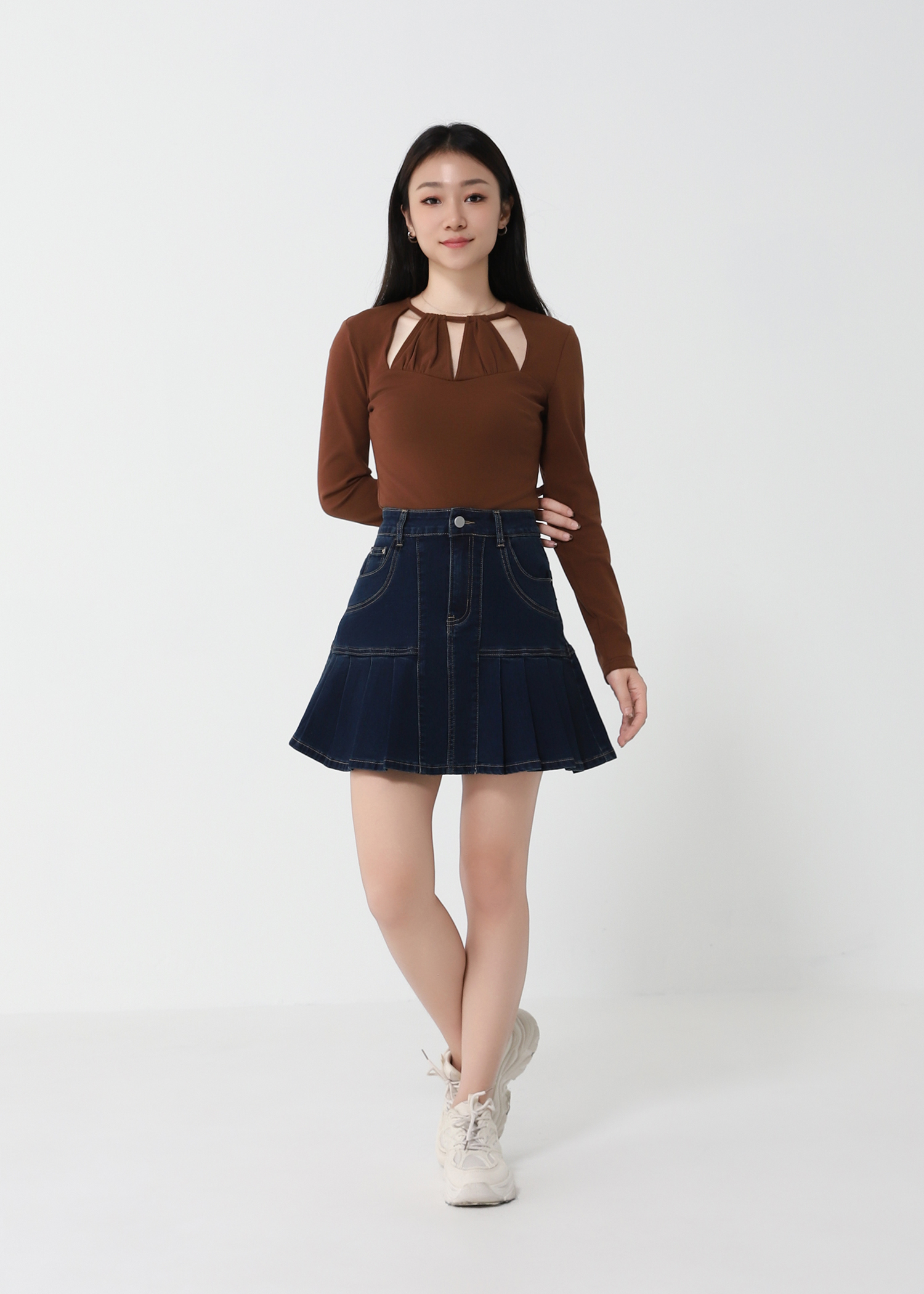 Denim Pleated Skirt Pant DJ140