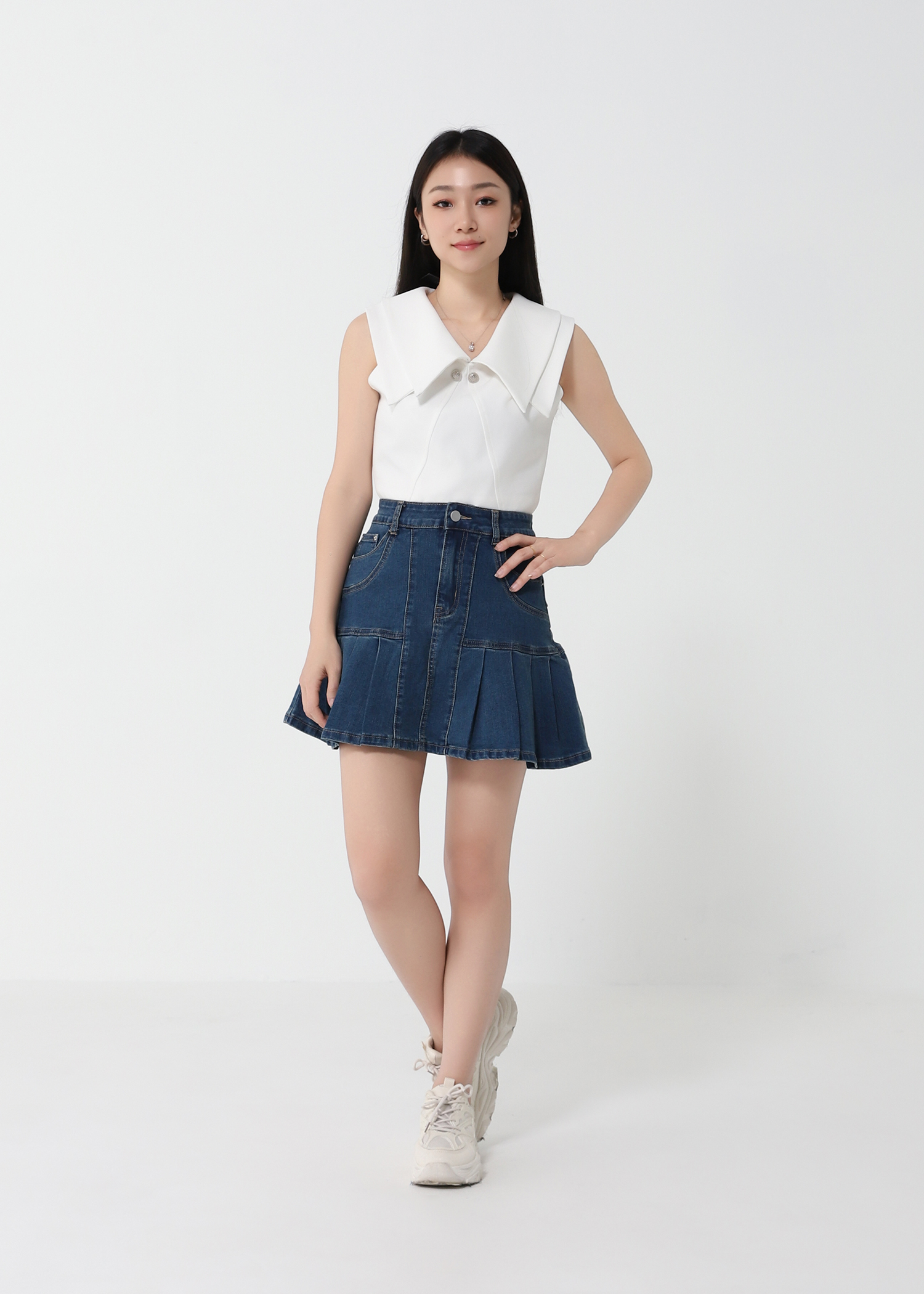 Denim Pleated Skirt Pant DJ140