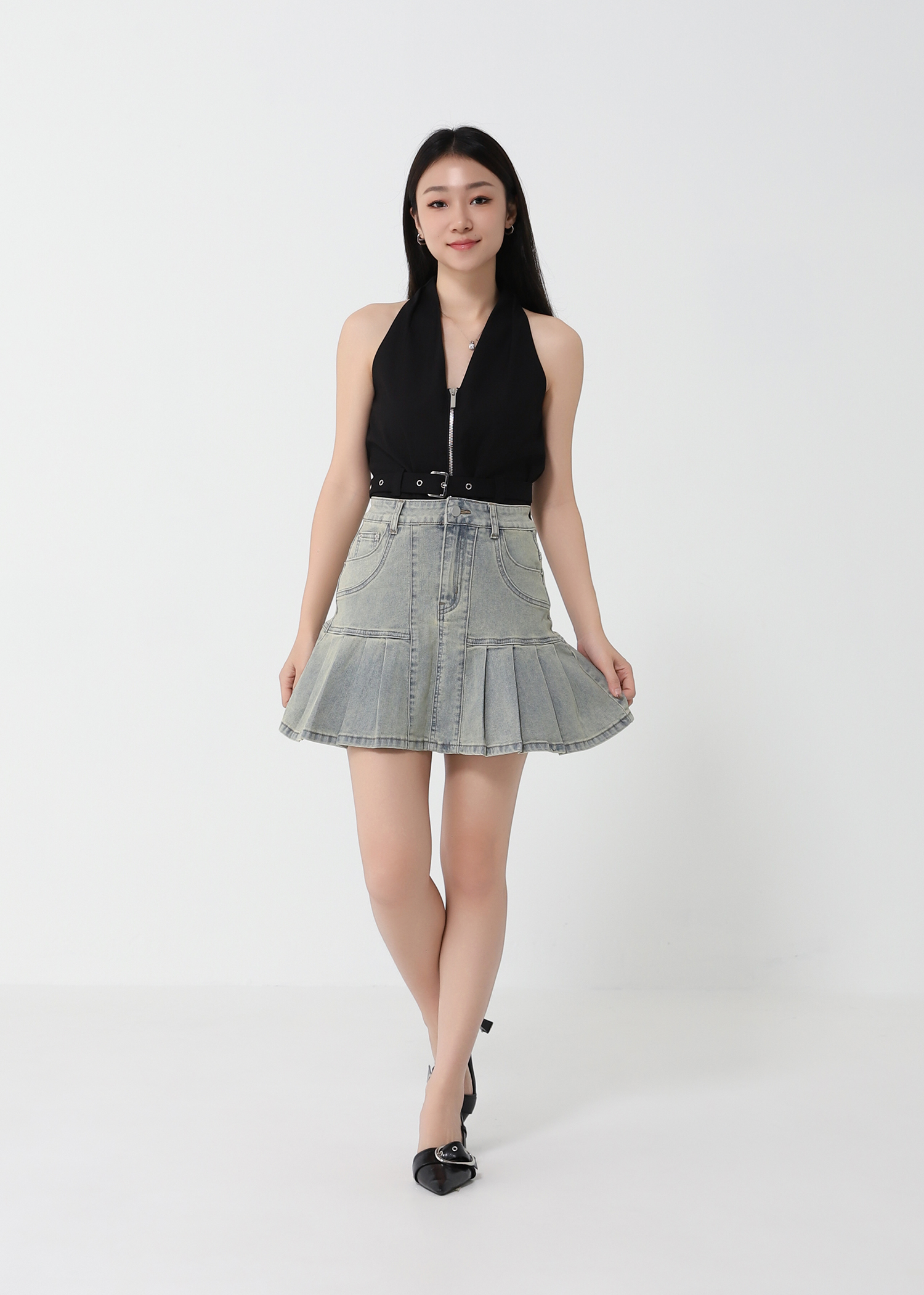 Denim Pleated Skirt Pant DJ140