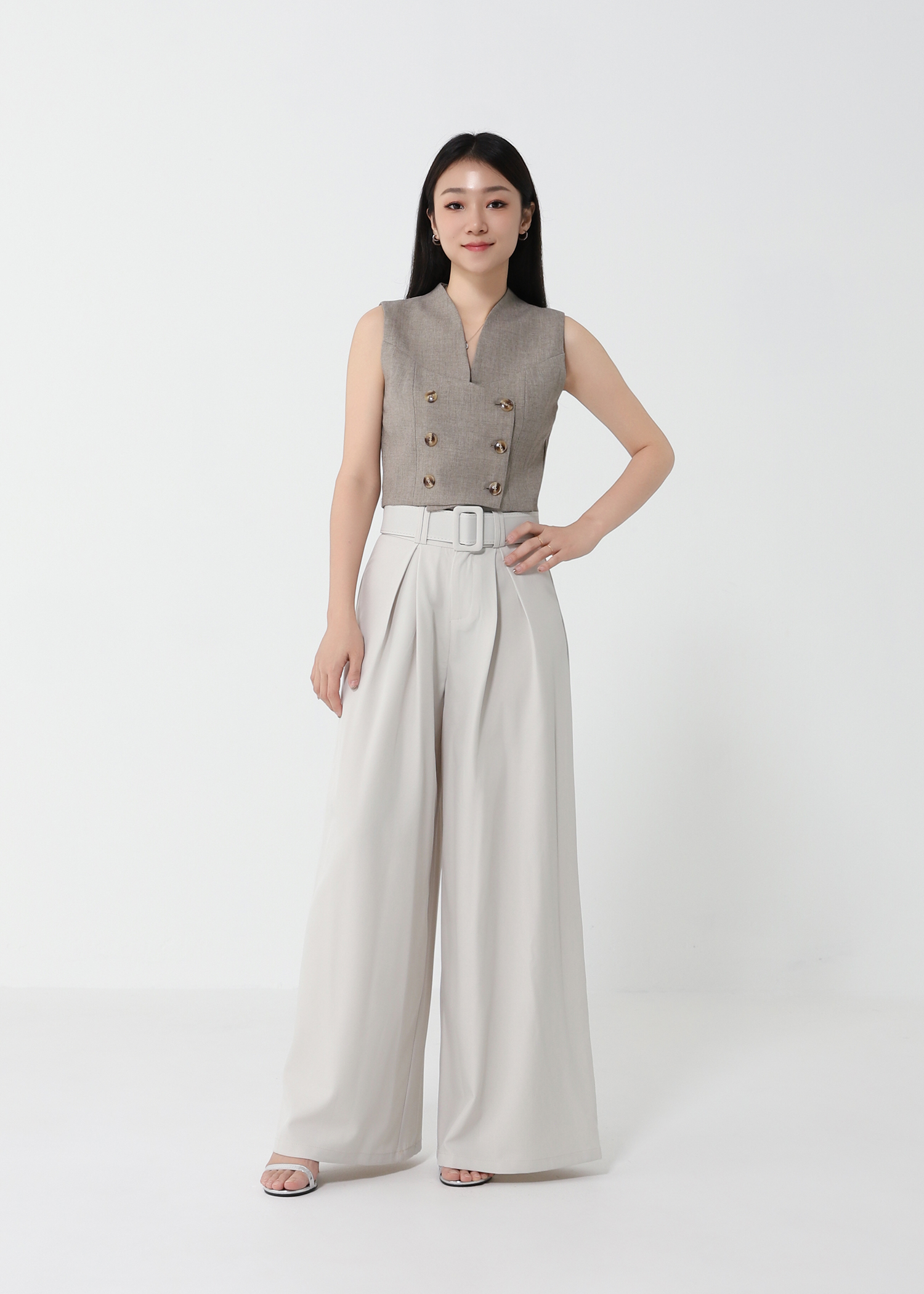 Casual Straight Drape With Belt Long Pant DJ151