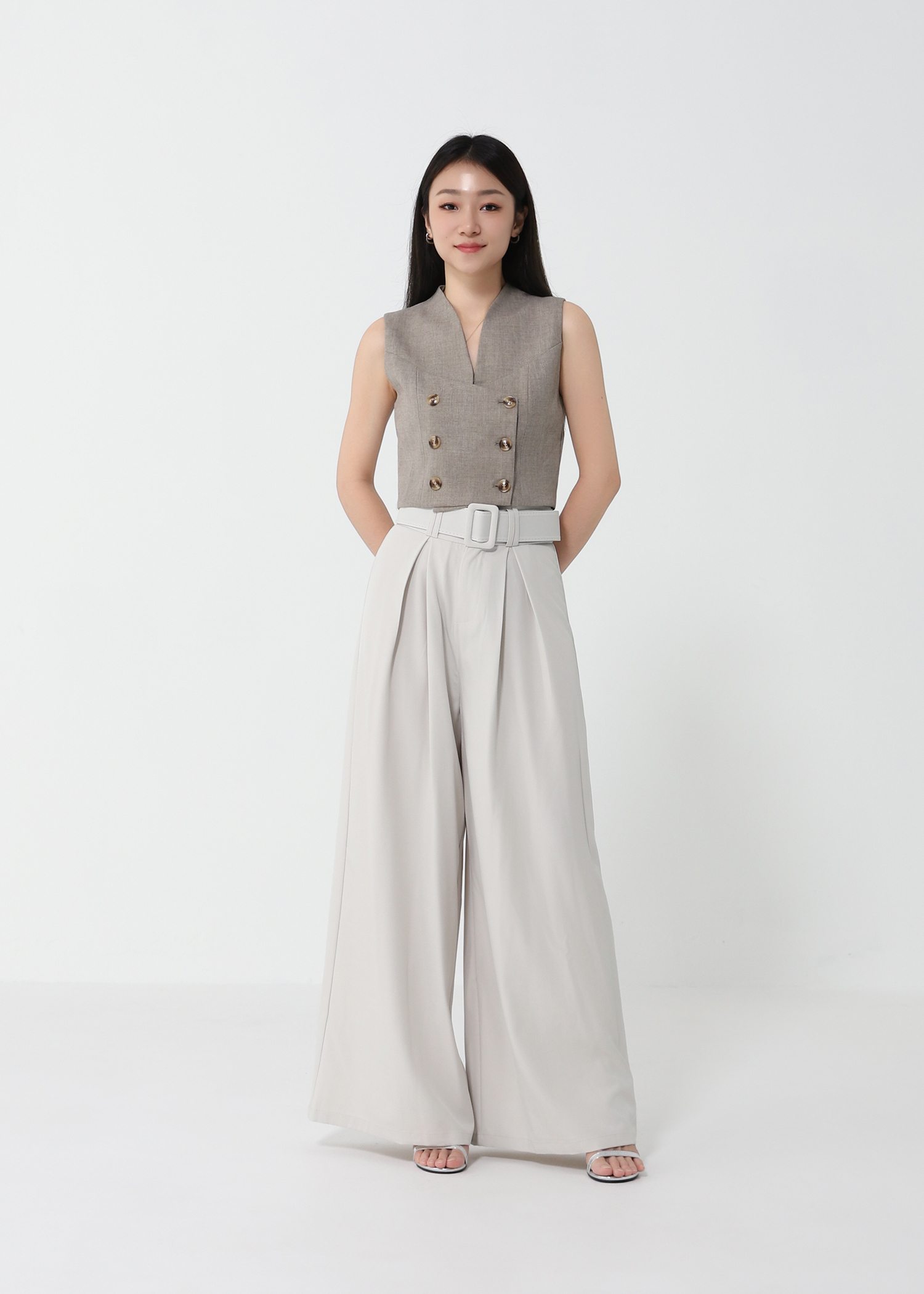 Casual Straight Drape With Belt Long Pant DJ151