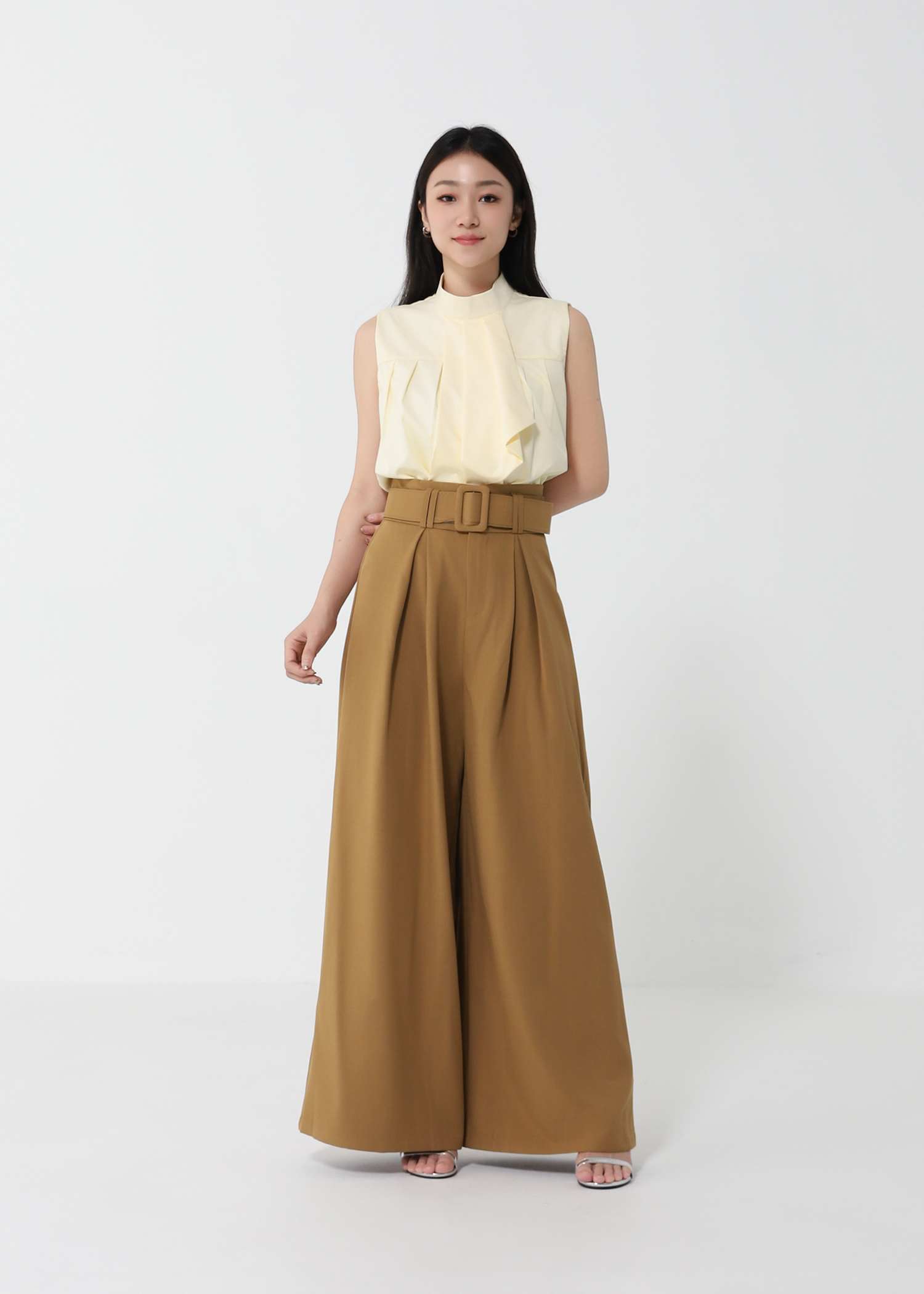 Casual Straight Drape With Belt Long Pant DJ151