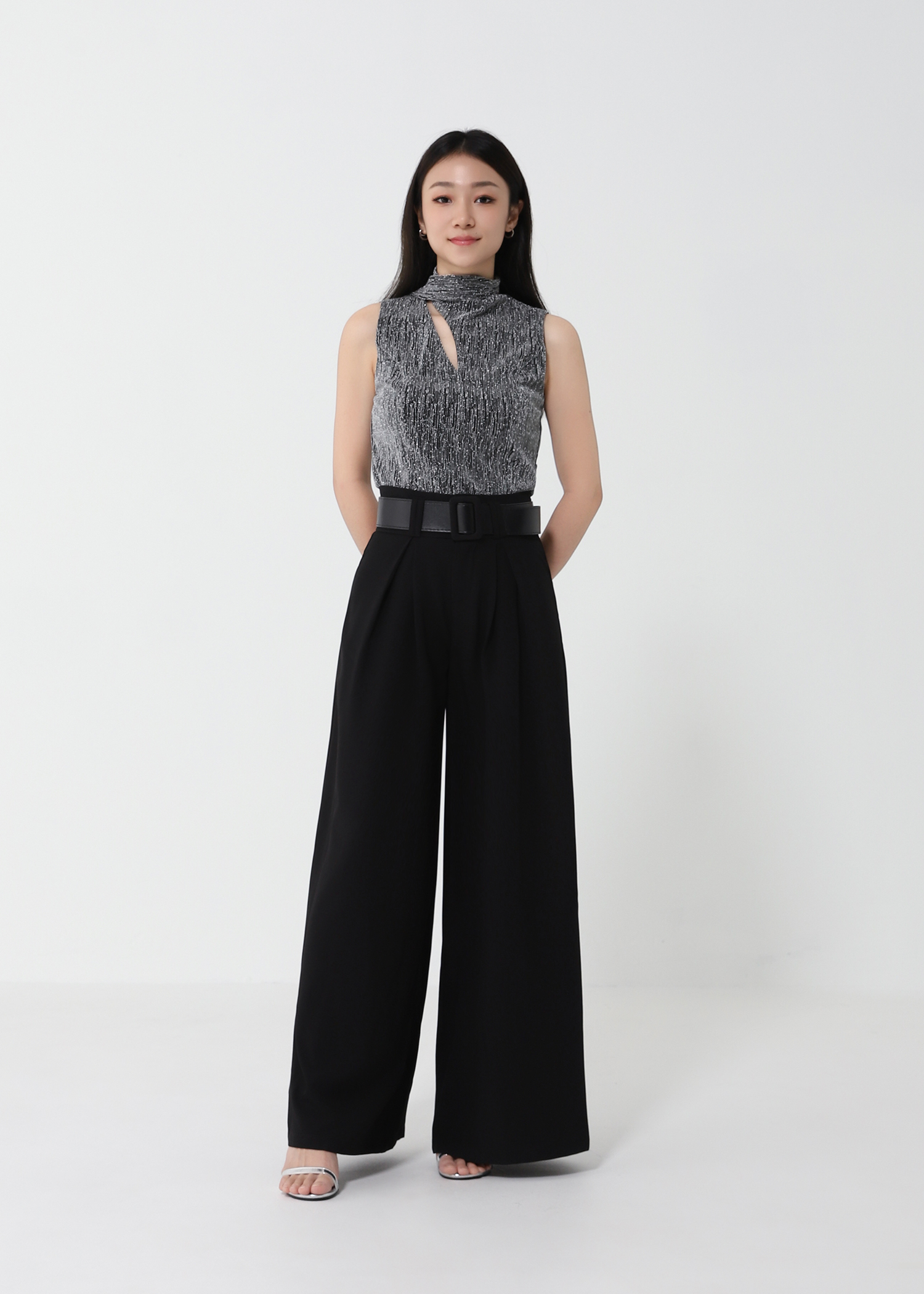 Casual Straight Drape With Belt Long Pant DJ151