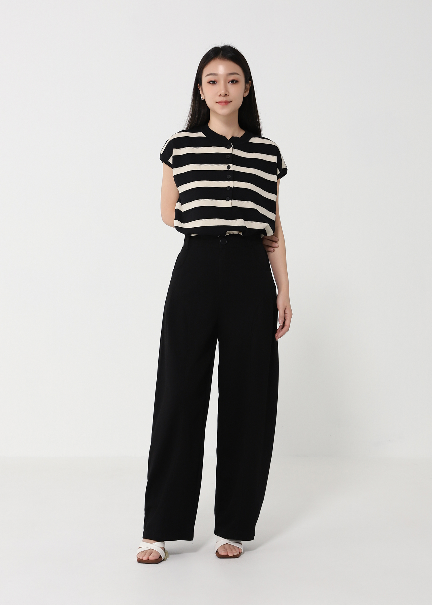 Stripe With Front Button Top DJ157
