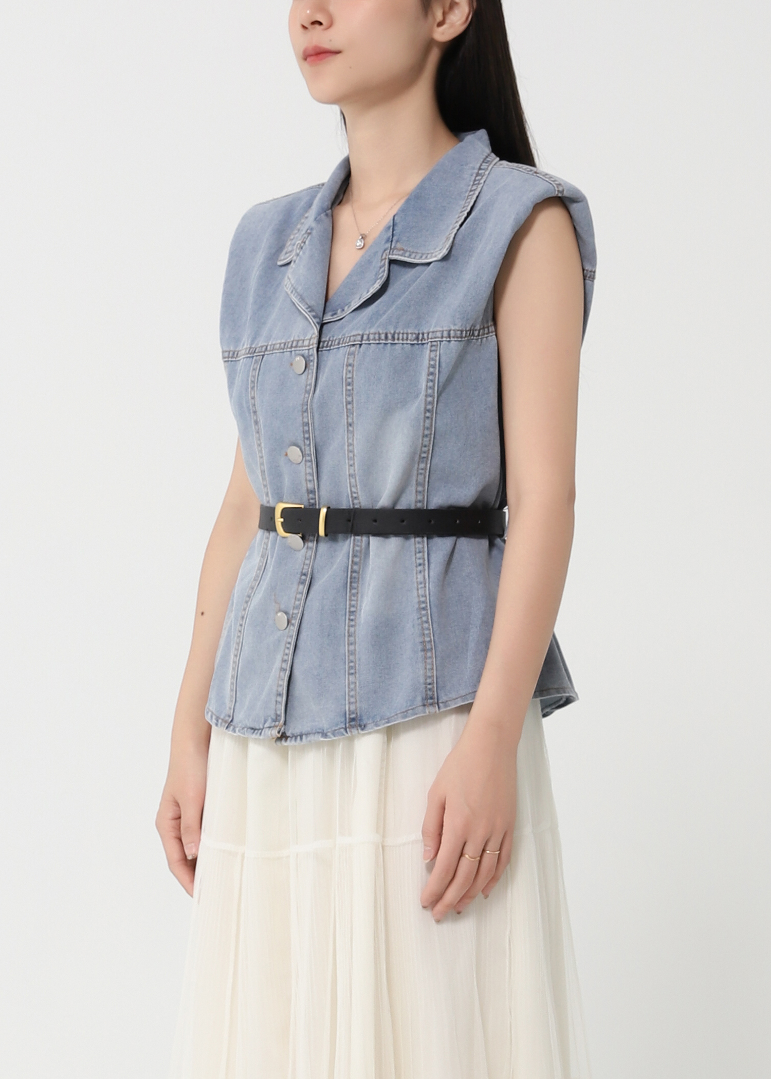Denim Top With Net Skirt Set DJ159