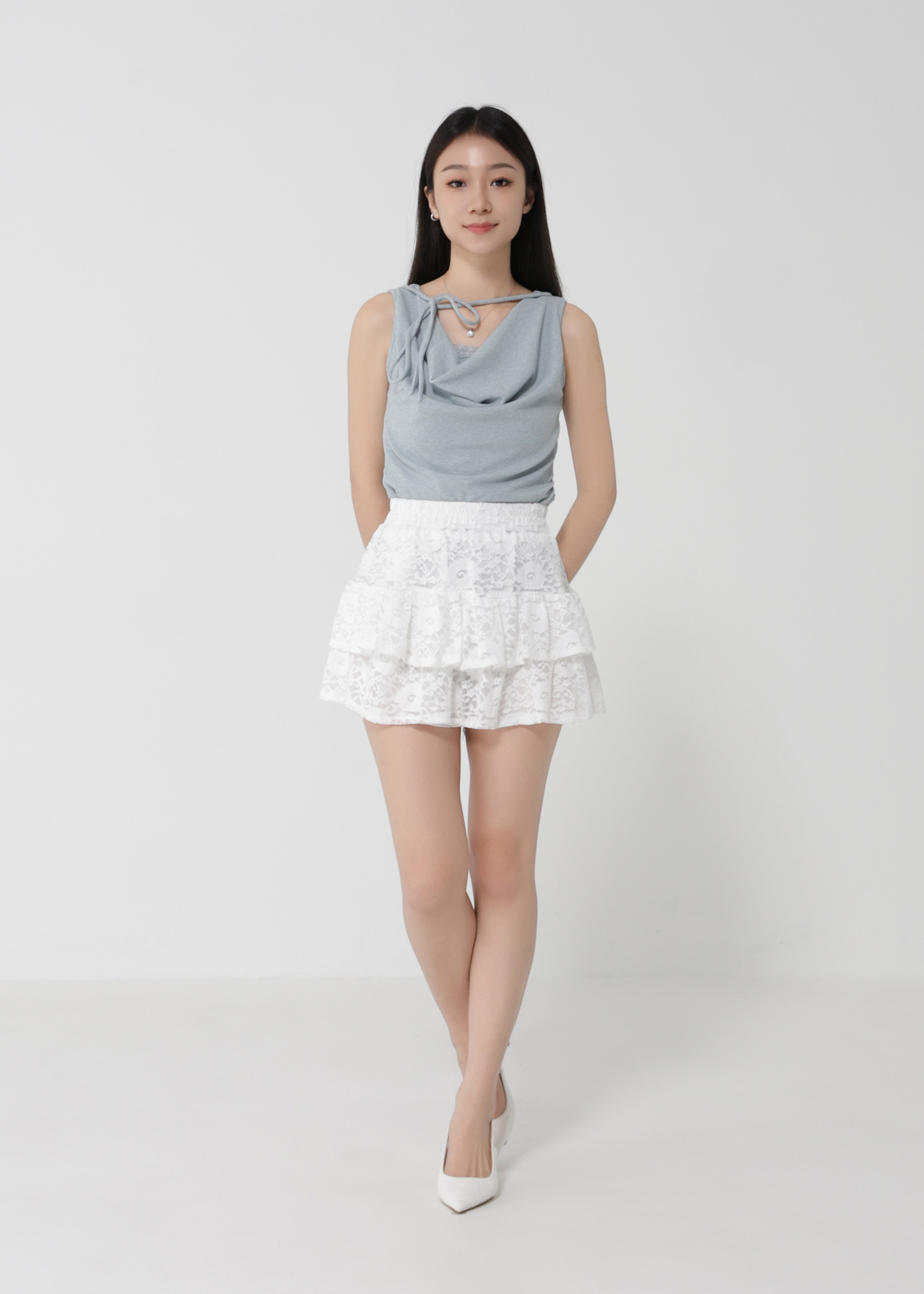 Fake Two Piece Drapped With Lace Top DJ162
