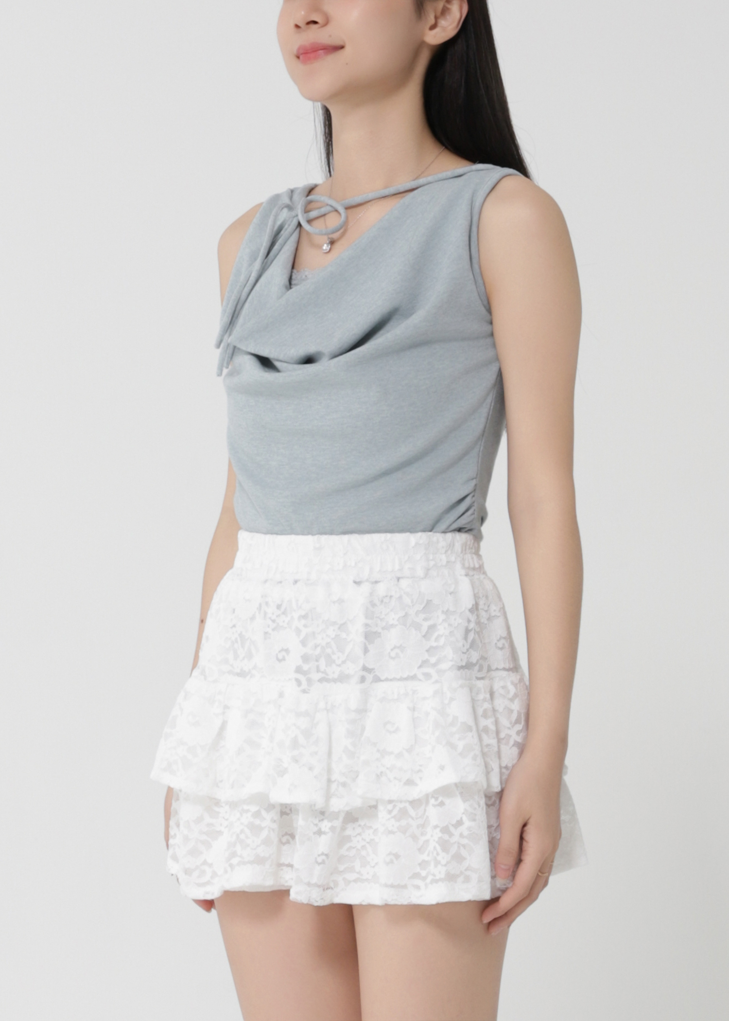 Fake Two Piece Drapped With Lace Top DJ162