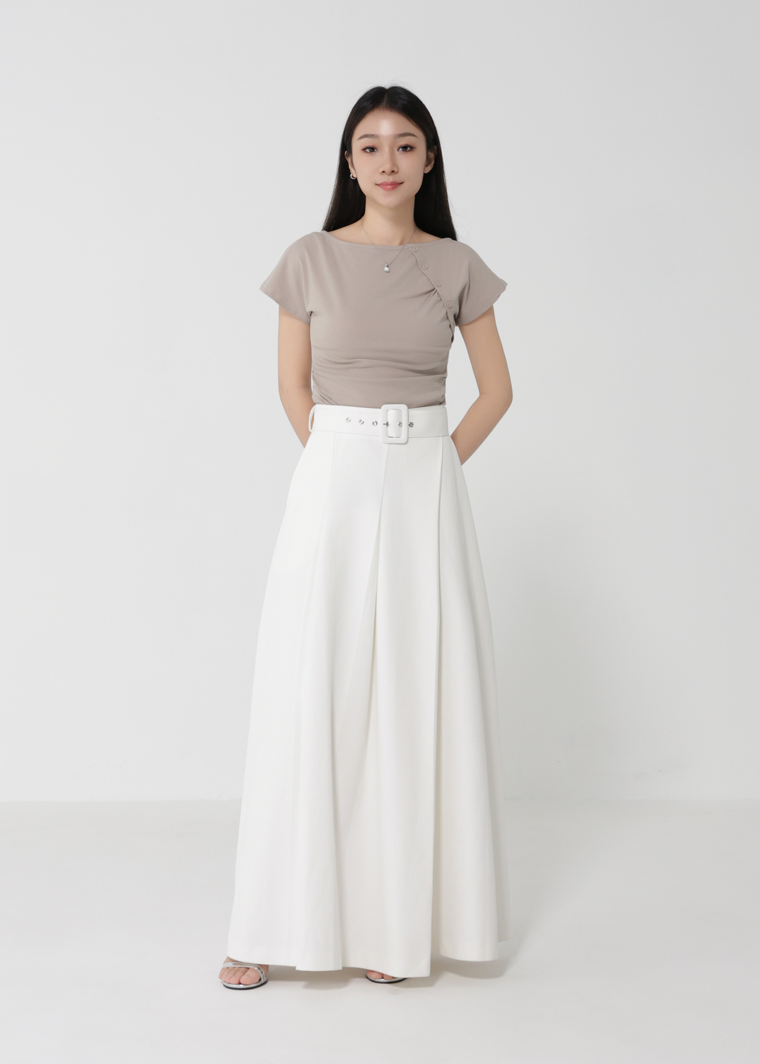 Side Pleated Button Tee DJ166