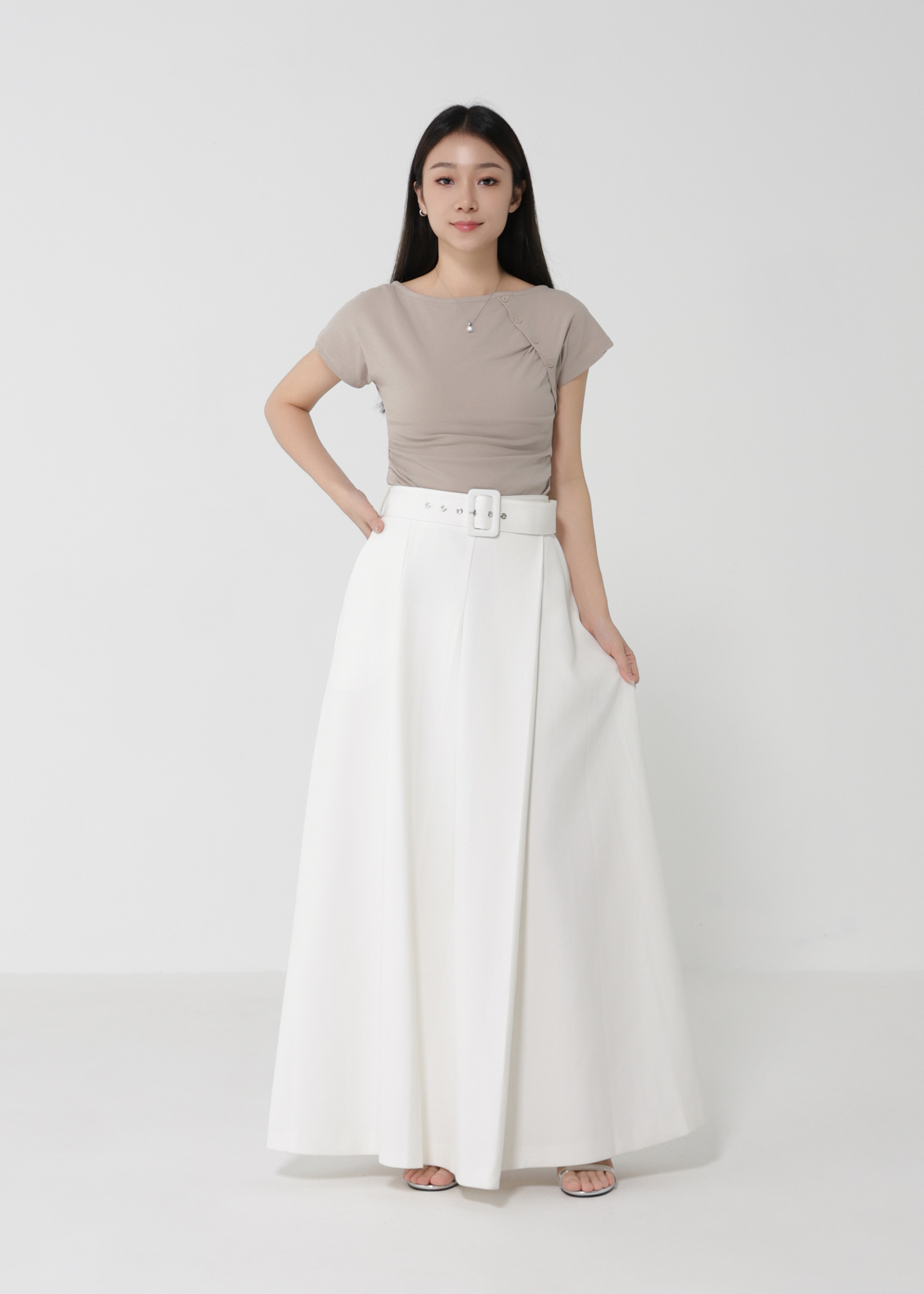 Side Pleated Button Tee DJ166