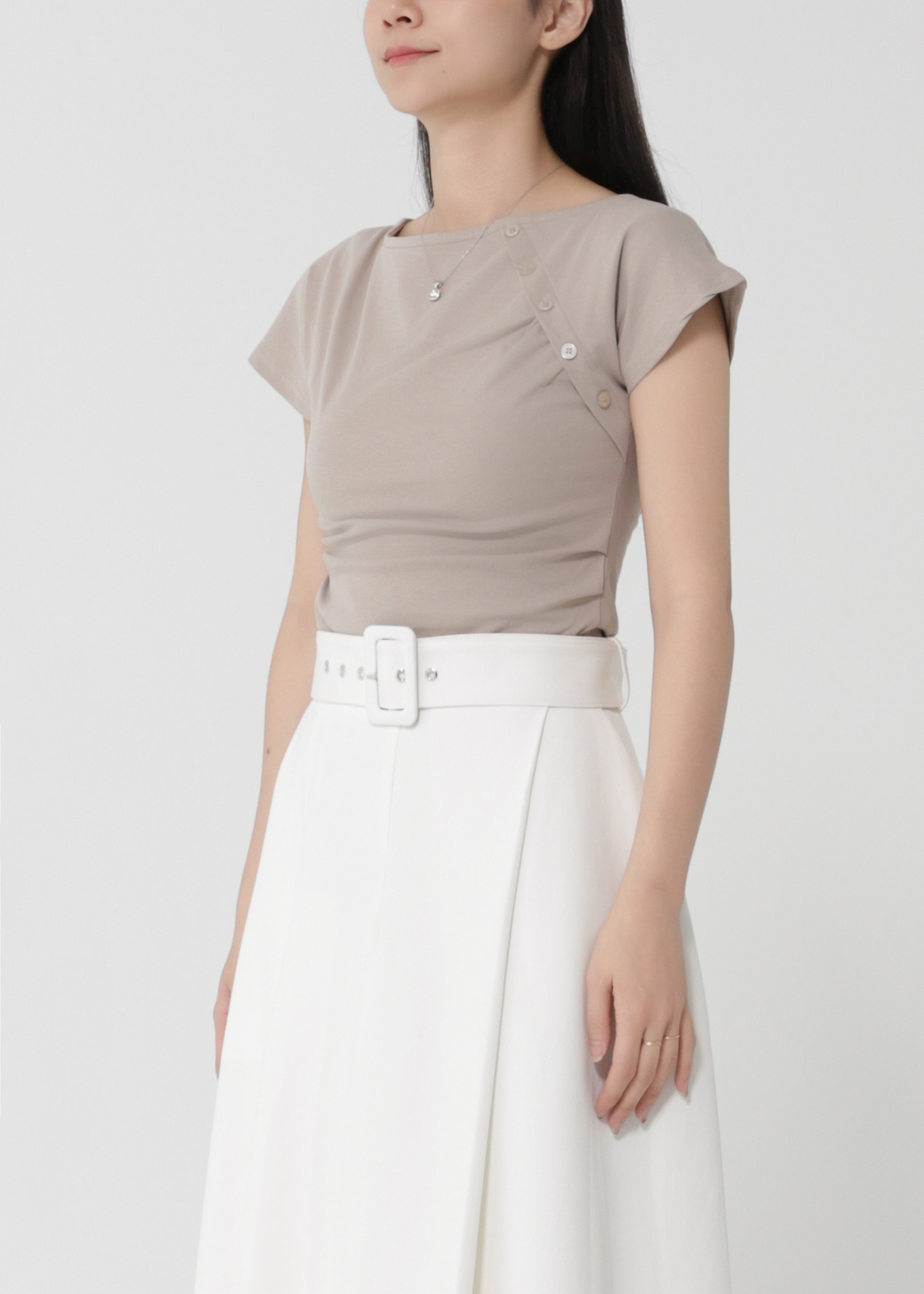 Side Pleated Button Tee DJ166