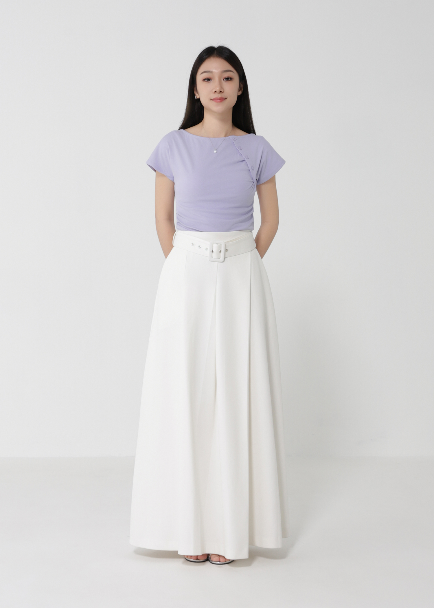 Side Pleated Button Tee DJ166