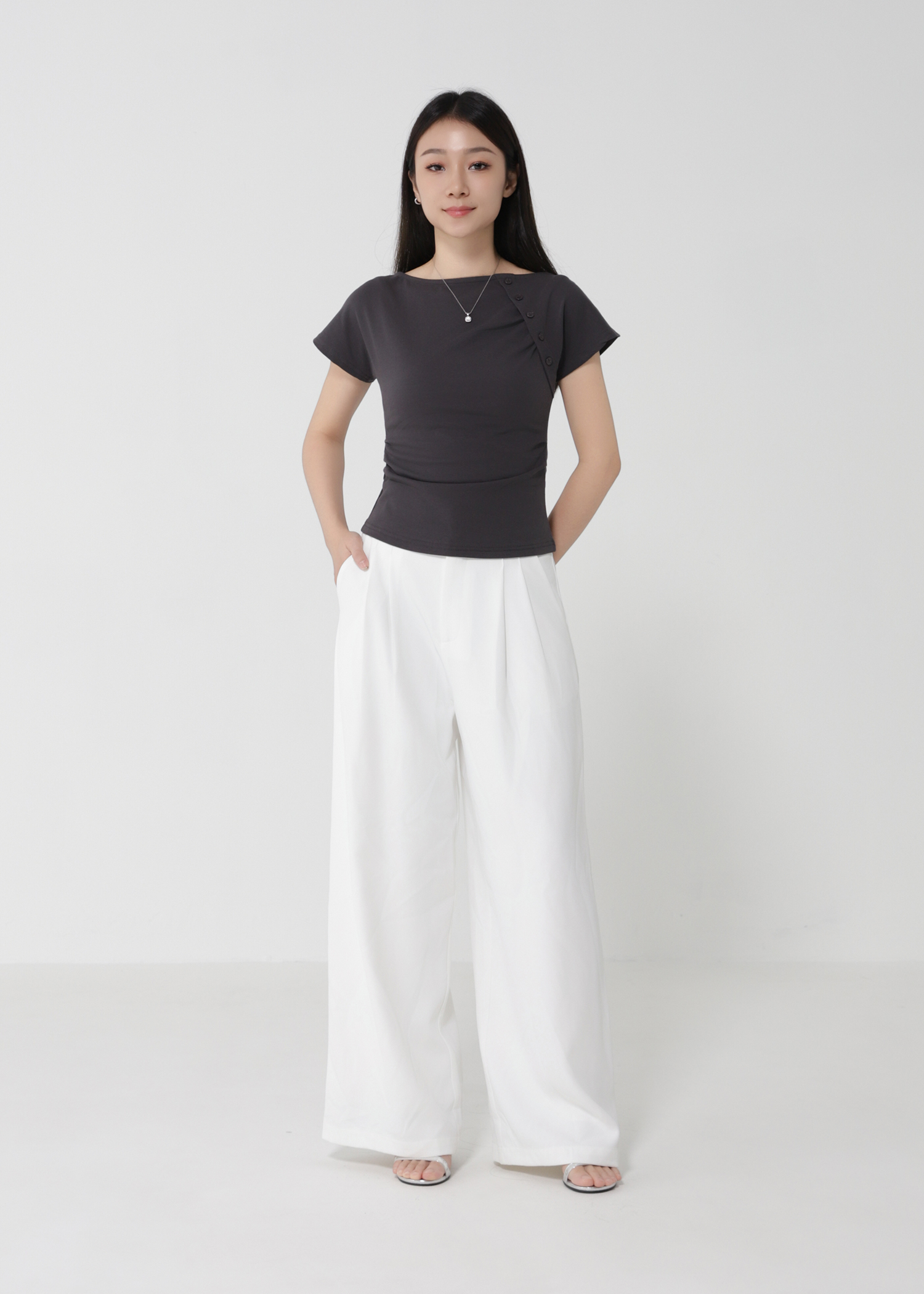 Side Pleated Button Tee DJ166