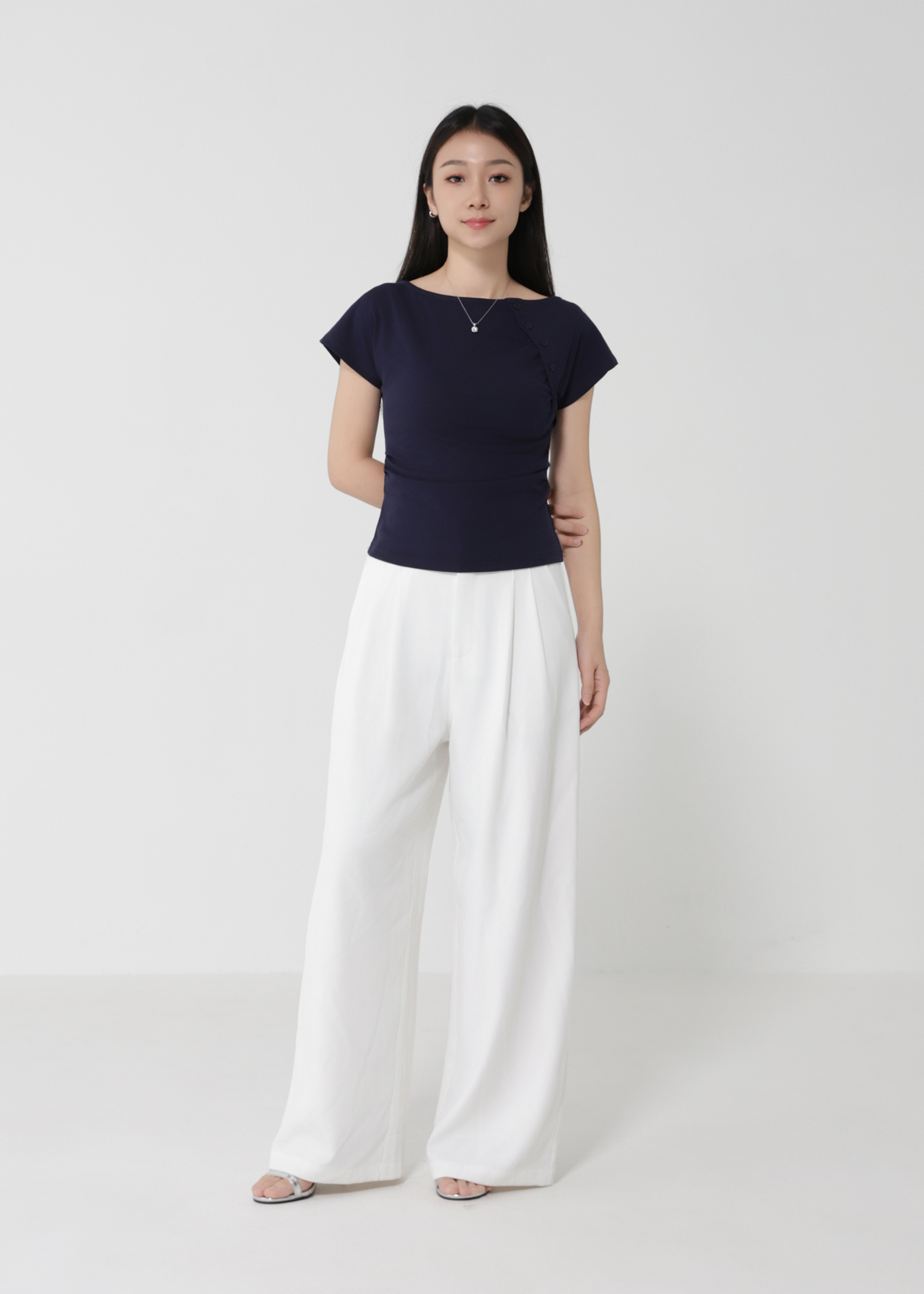 Side Pleated Button Tee DJ166