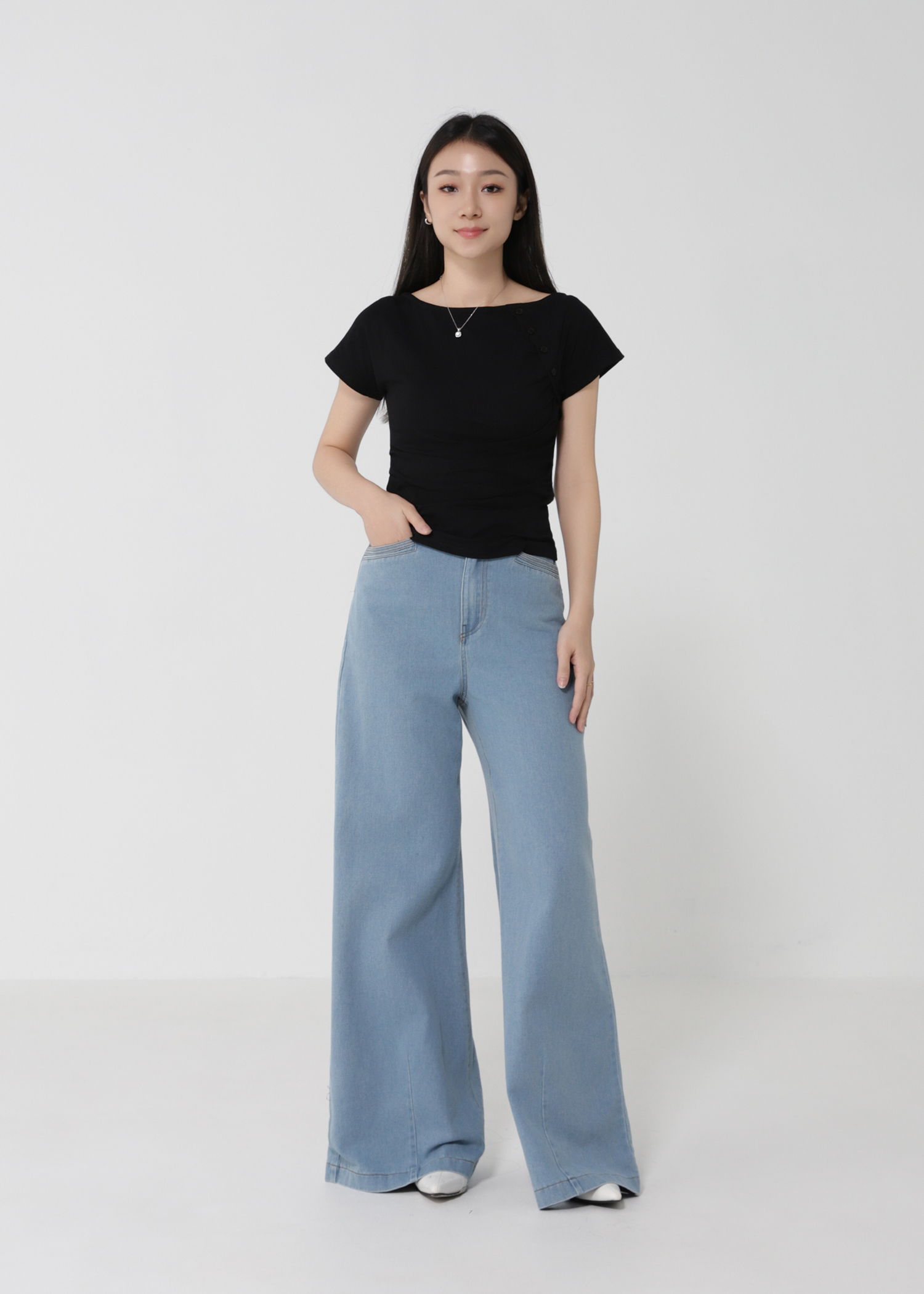 Side Pleated Button Tee DJ166