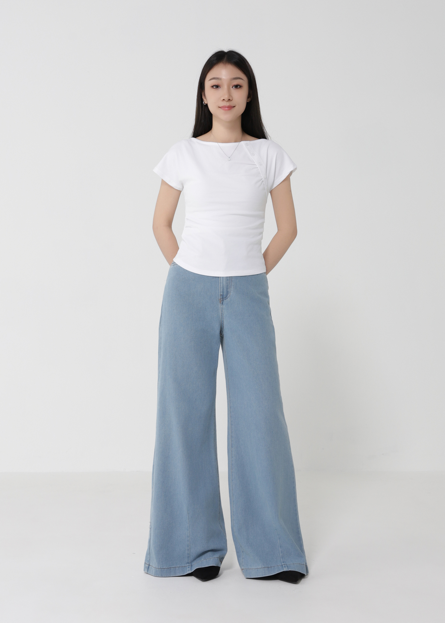 Side Pleated Button Tee DJ166
