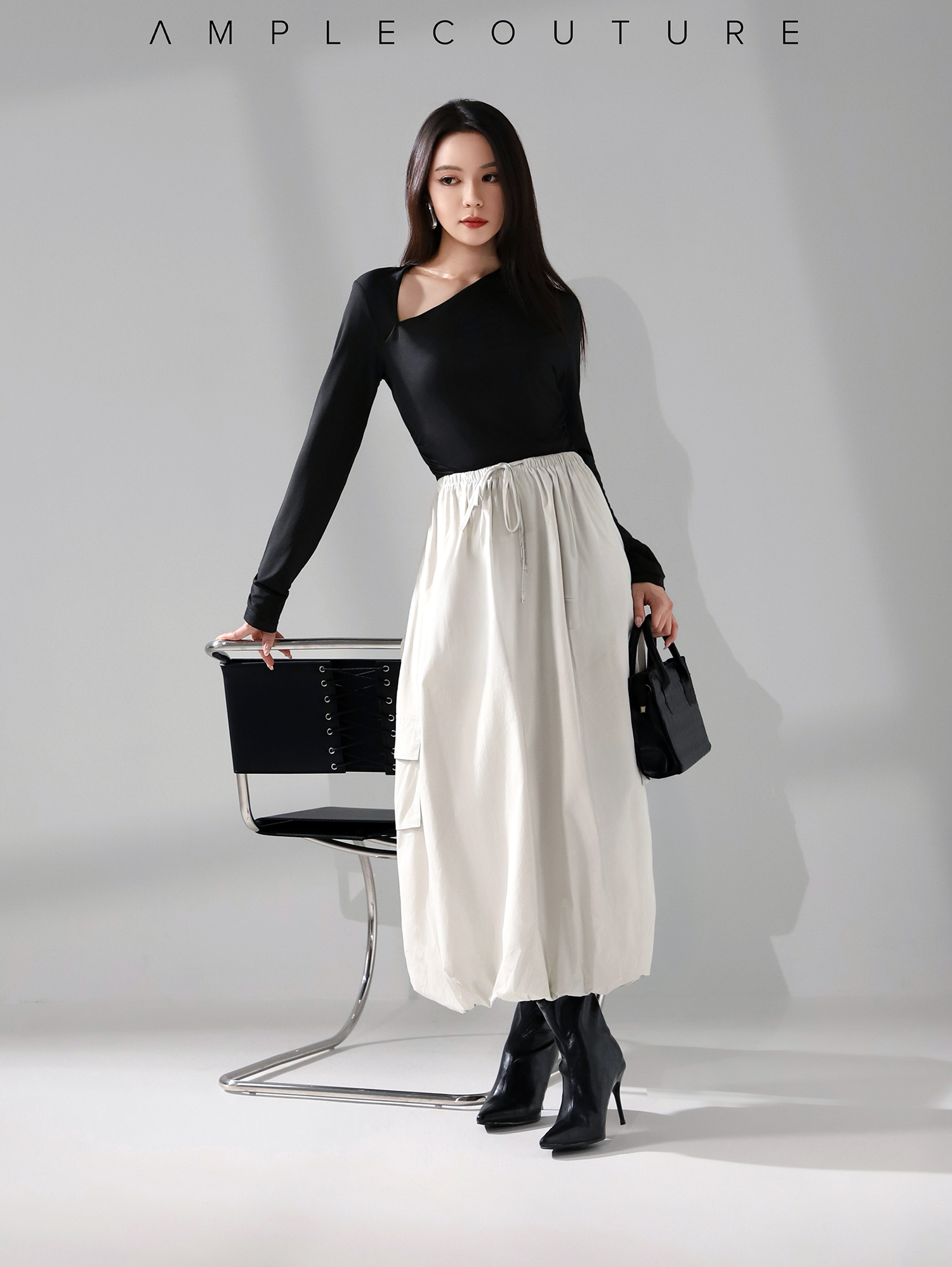 Asymmetrical Neckline Ruched Top DJ190