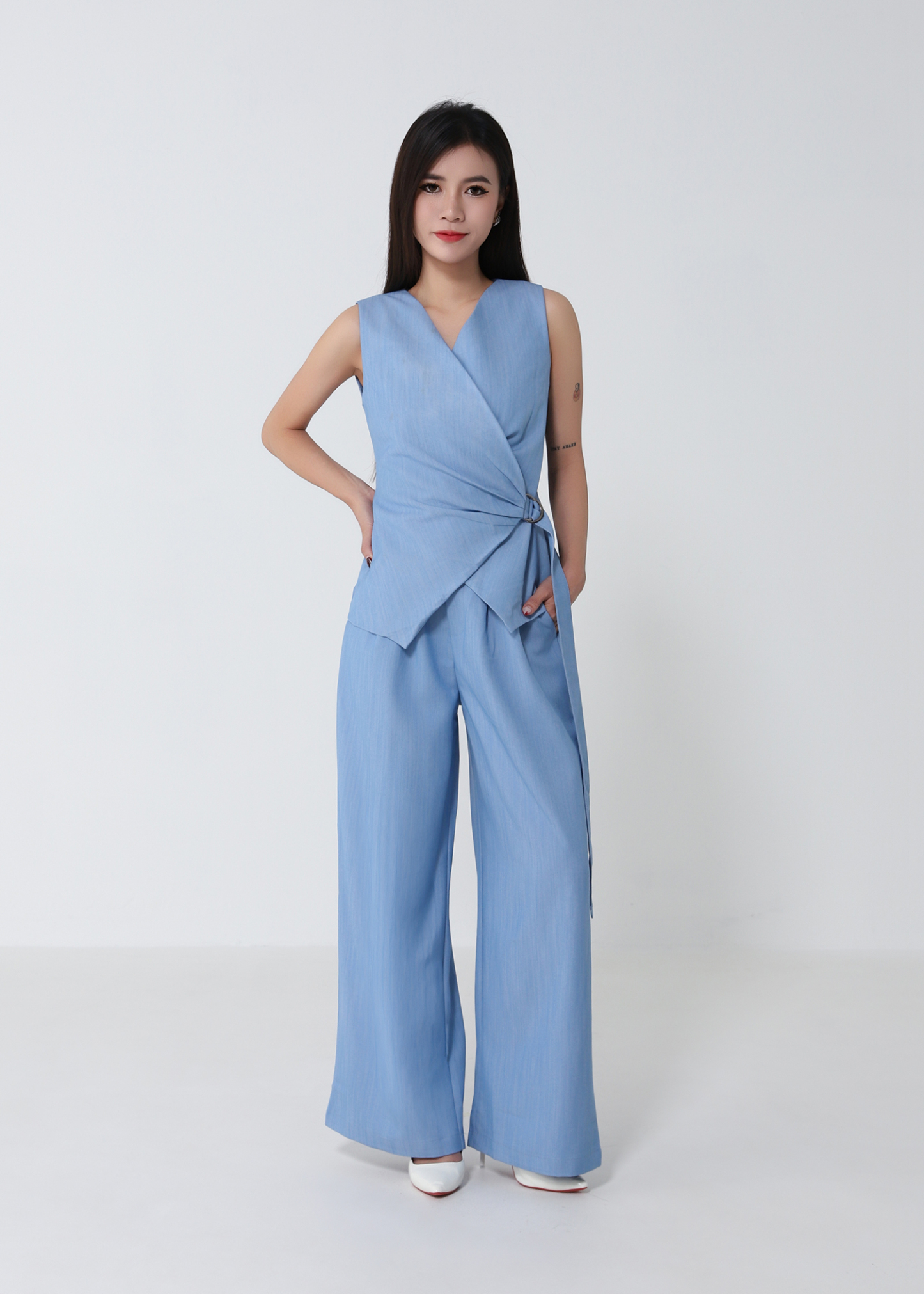 Wrap Vest And Wide Leg Pants Set DJ197